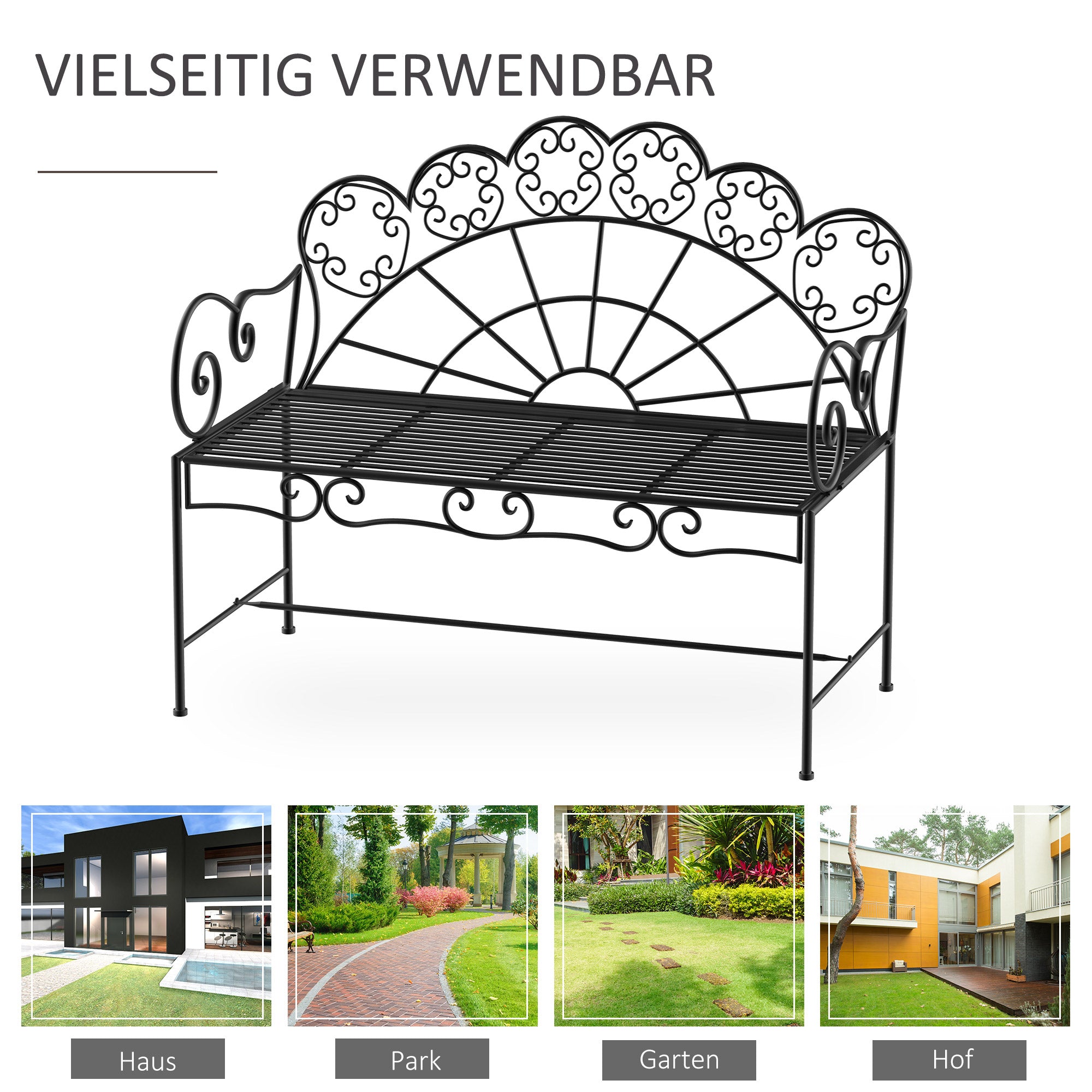 2-Seater Garden Bench Sturdy, Rust-free Park Bench Seat Bench Outdoor Furniture for Patio, Garden, and General Outdoor Area 107cm x 55.5cm x 90.5cm, Black