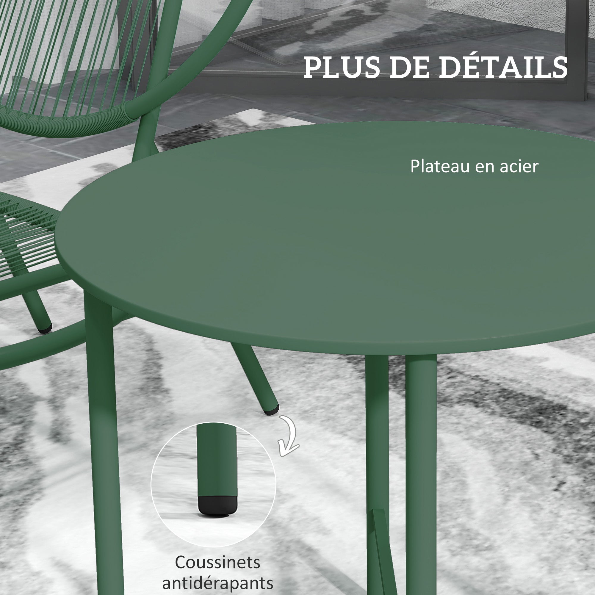 Garden Furniture Set, 3 Pieces, Outdoor Seating for 2 with 2 Acapulco Chairs and Coffee Table, Garden Furniture, Patio, Balcony, Porch, Dark Green