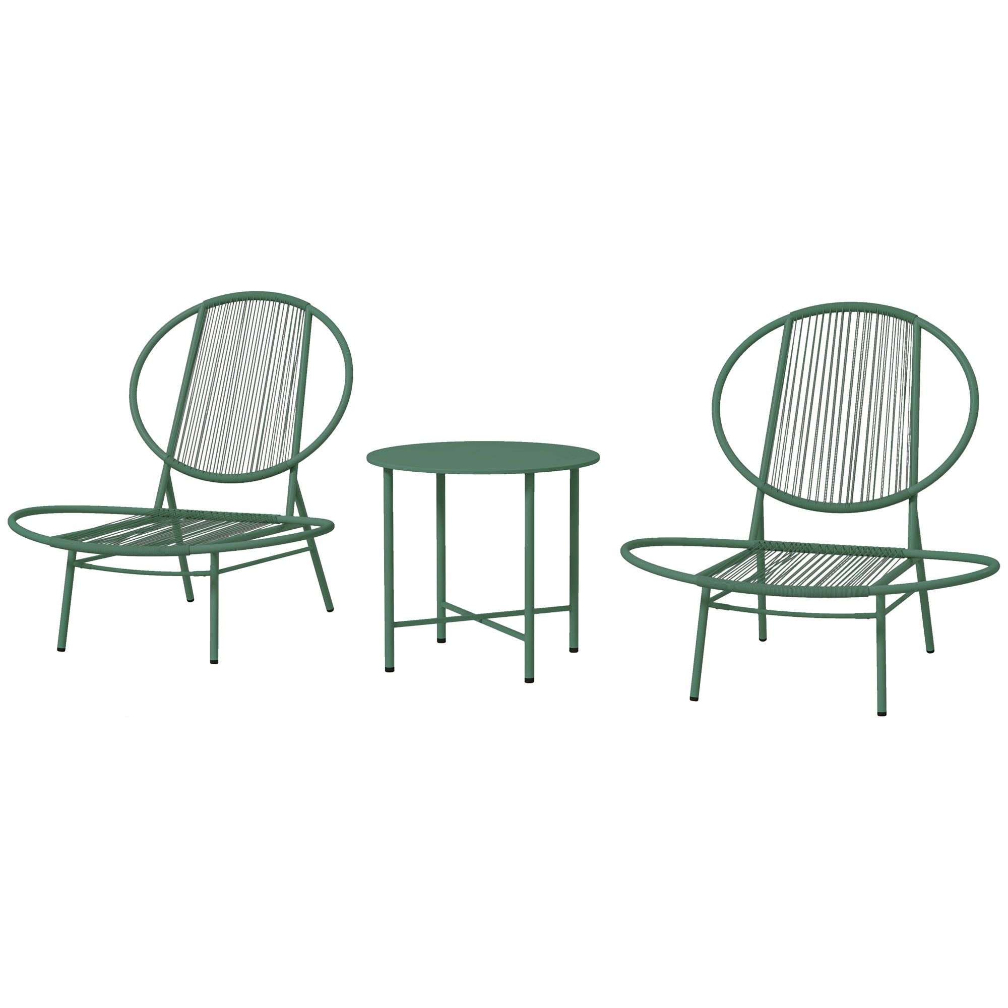 Garden Furniture Set, 3 Pieces, Outdoor Seating for 2 with 2 Acapulco Chairs and Coffee Table, Garden Furniture, Patio, Balcony, Porch, Dark Green