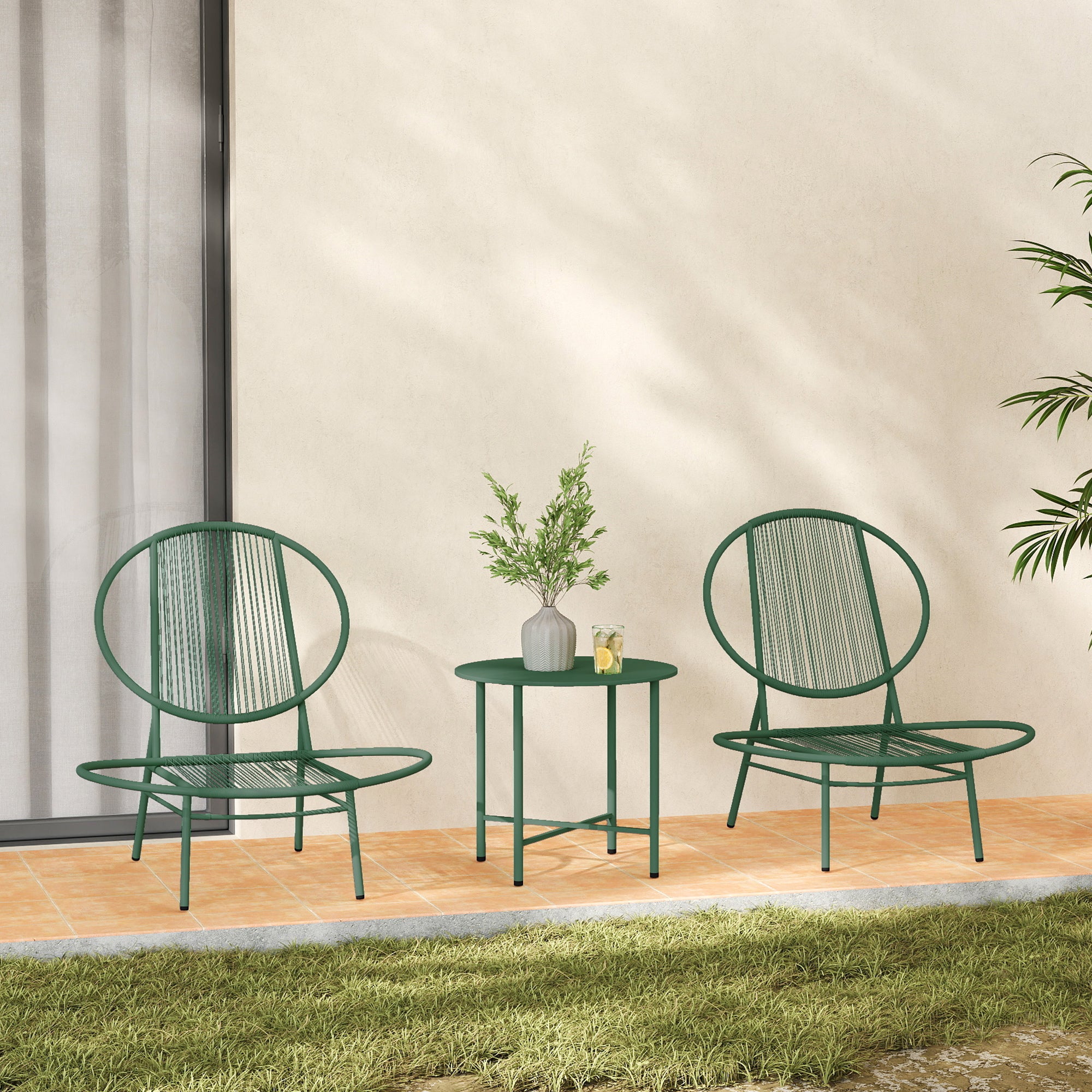 Garden Furniture Set, 3 Pieces, Outdoor Seating for 2 with 2 Acapulco Chairs and Coffee Table, Garden Furniture, Patio, Balcony, Porch, Dark Green