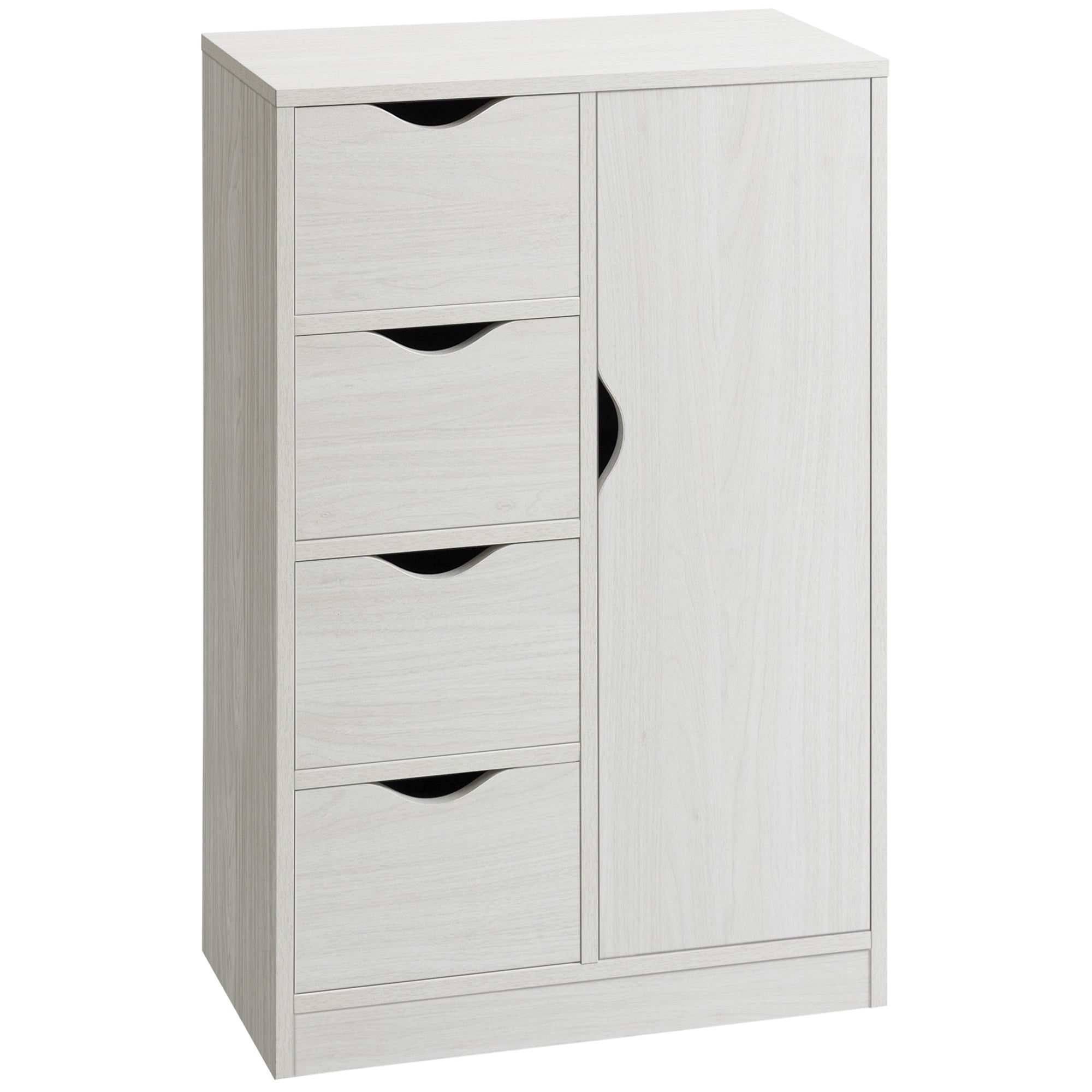 Living Room Sideboard with 4 Drawers, 1 Door, and Interior Shelf Multipurpose Storage Cabinet for Bathroom Bedroom Dining Room 54x29x83 cm White with Wood Grain