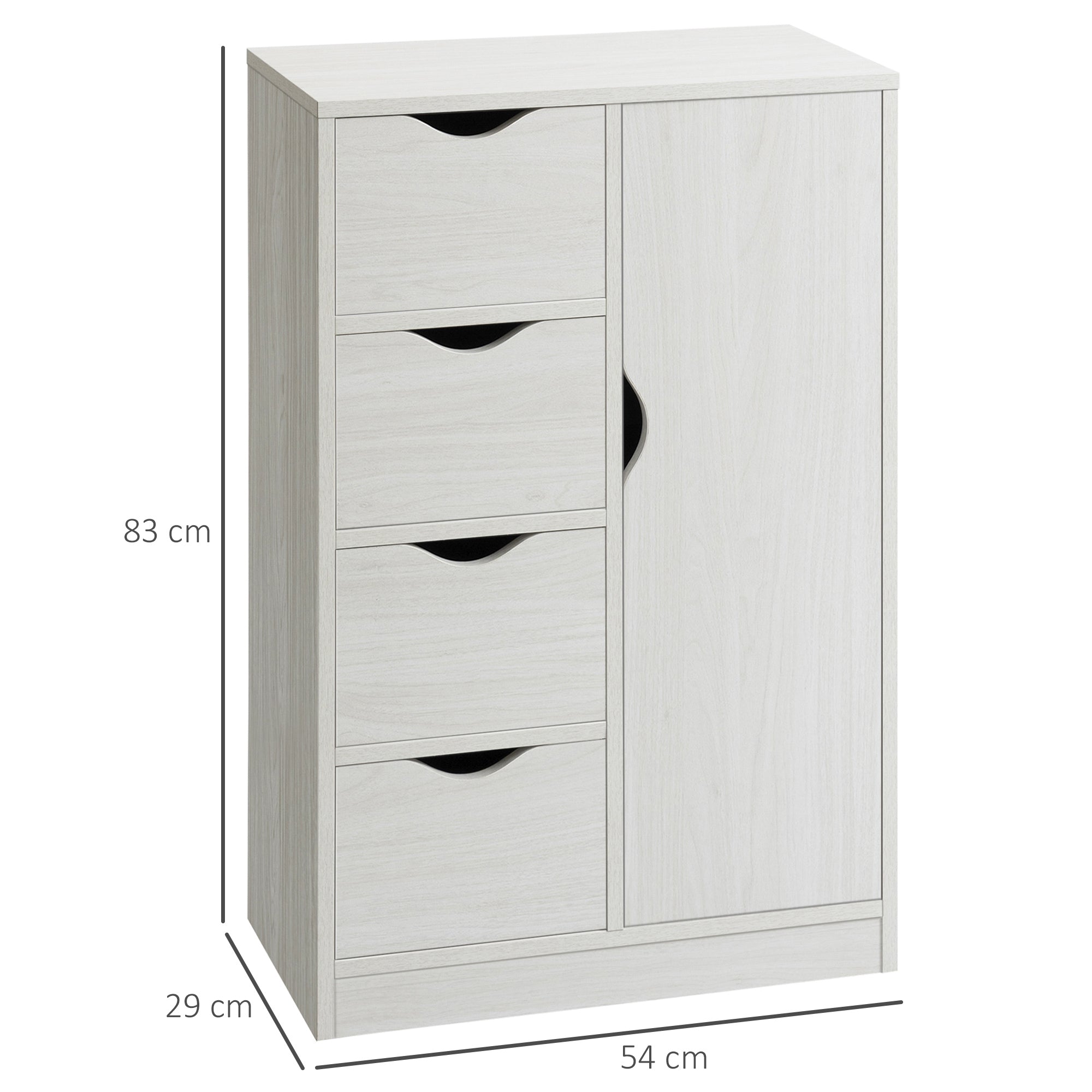 Living Room Sideboard with 4 Drawers, 1 Door, and Interior Shelf Multipurpose Storage Cabinet for Bathroom Bedroom Dining Room 54x29x83 cm White with Wood Grain