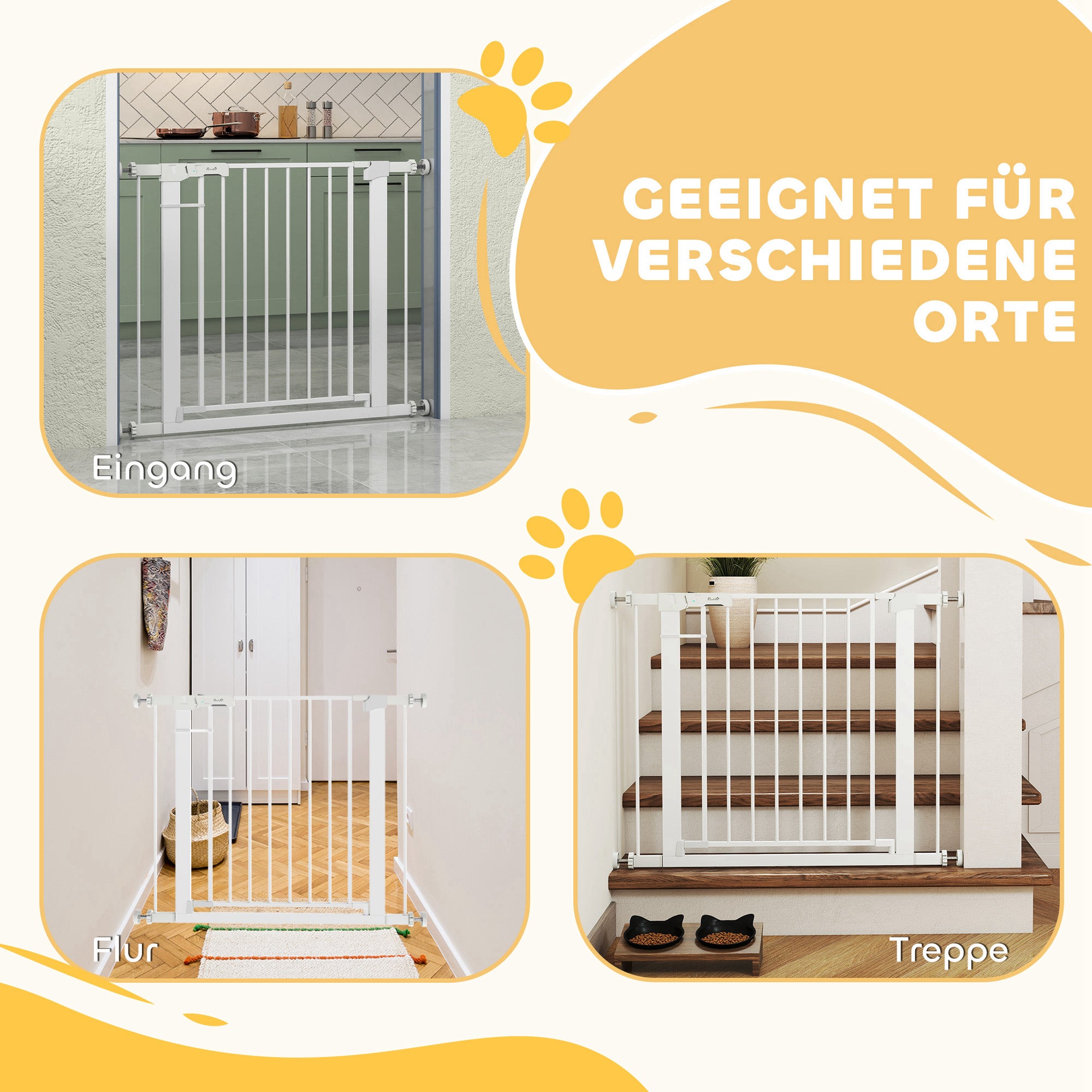 Door Guard Gate, Stair Gate, Pet Gate Without Drilling, 76-97 cm Adjustable Barrier, Auto-Close Baby Safety Gate, for Children and Pets, Steel, White