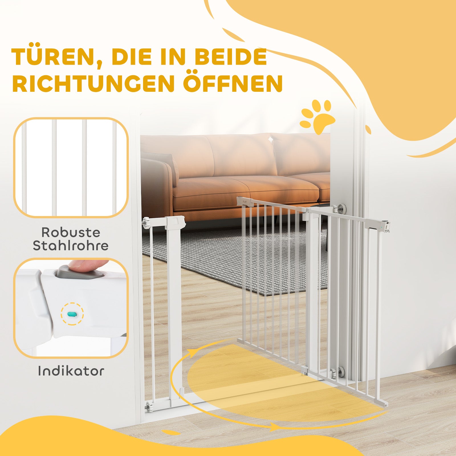 Door Guard Gate, Stair Gate, Pet Gate Without Drilling, 76-97 cm Adjustable Barrier, Auto-Close Baby Safety Gate, for Children and Pets, Steel, White