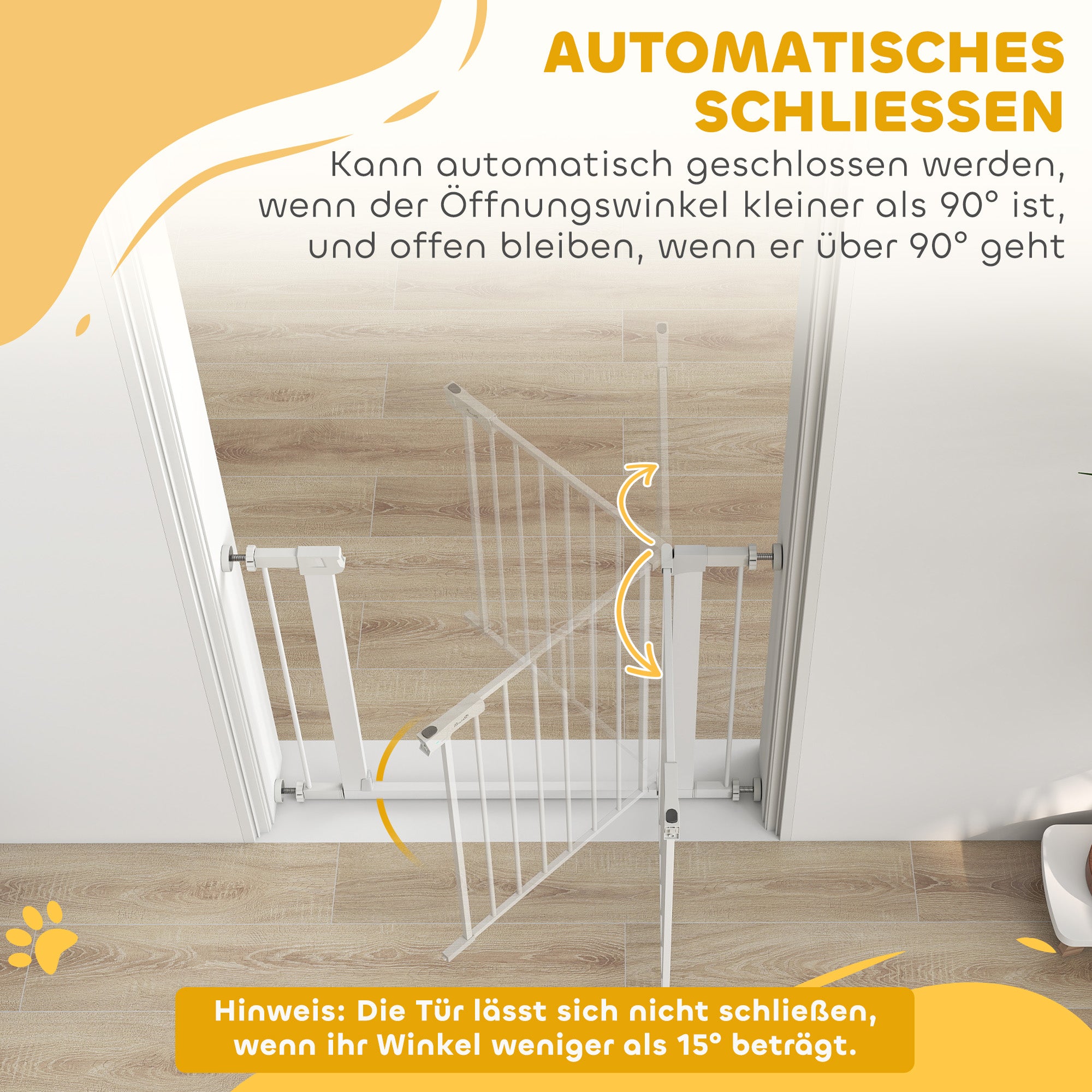 Door Guard Gate, Stair Gate, Pet Gate Without Drilling, 76-97 cm Adjustable Barrier, Auto-Close Baby Safety Gate, for Children and Pets, Steel, White