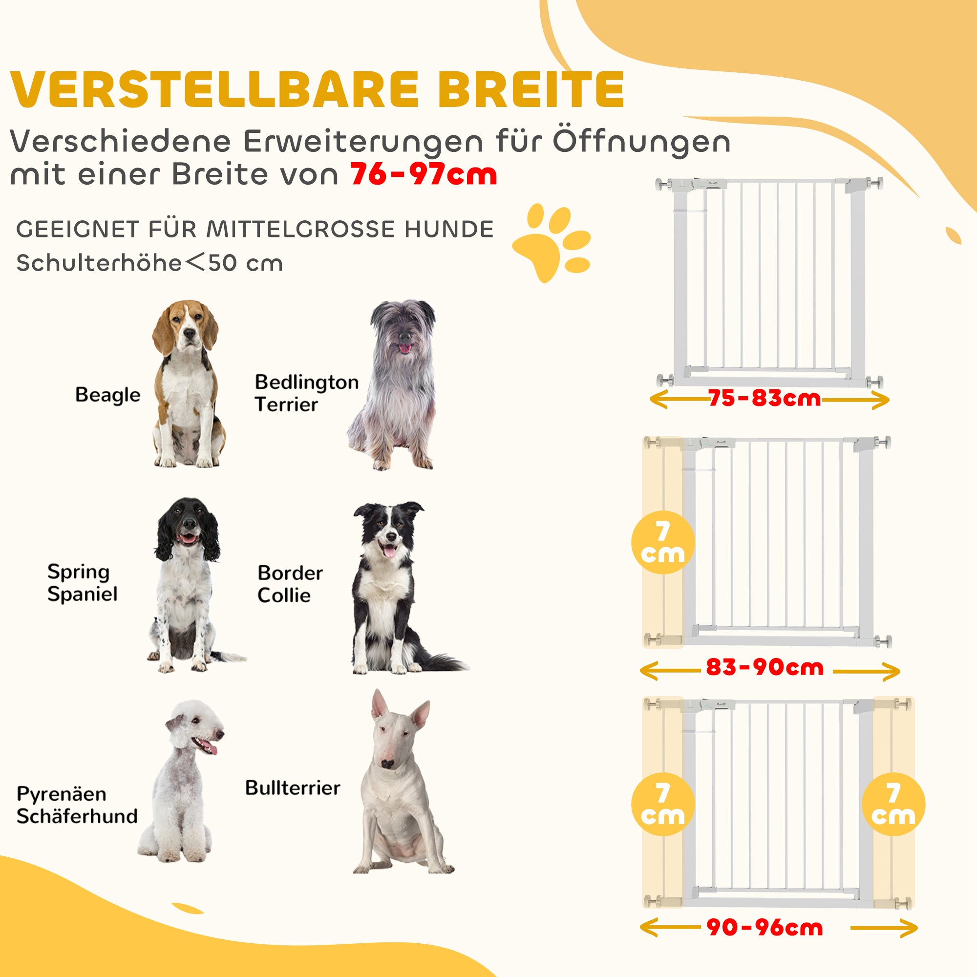 Door Guard Gate, Stair Gate, Pet Gate Without Drilling, 76-97 cm Adjustable Barrier, Auto-Close Baby Safety Gate, for Children and Pets, Steel, White