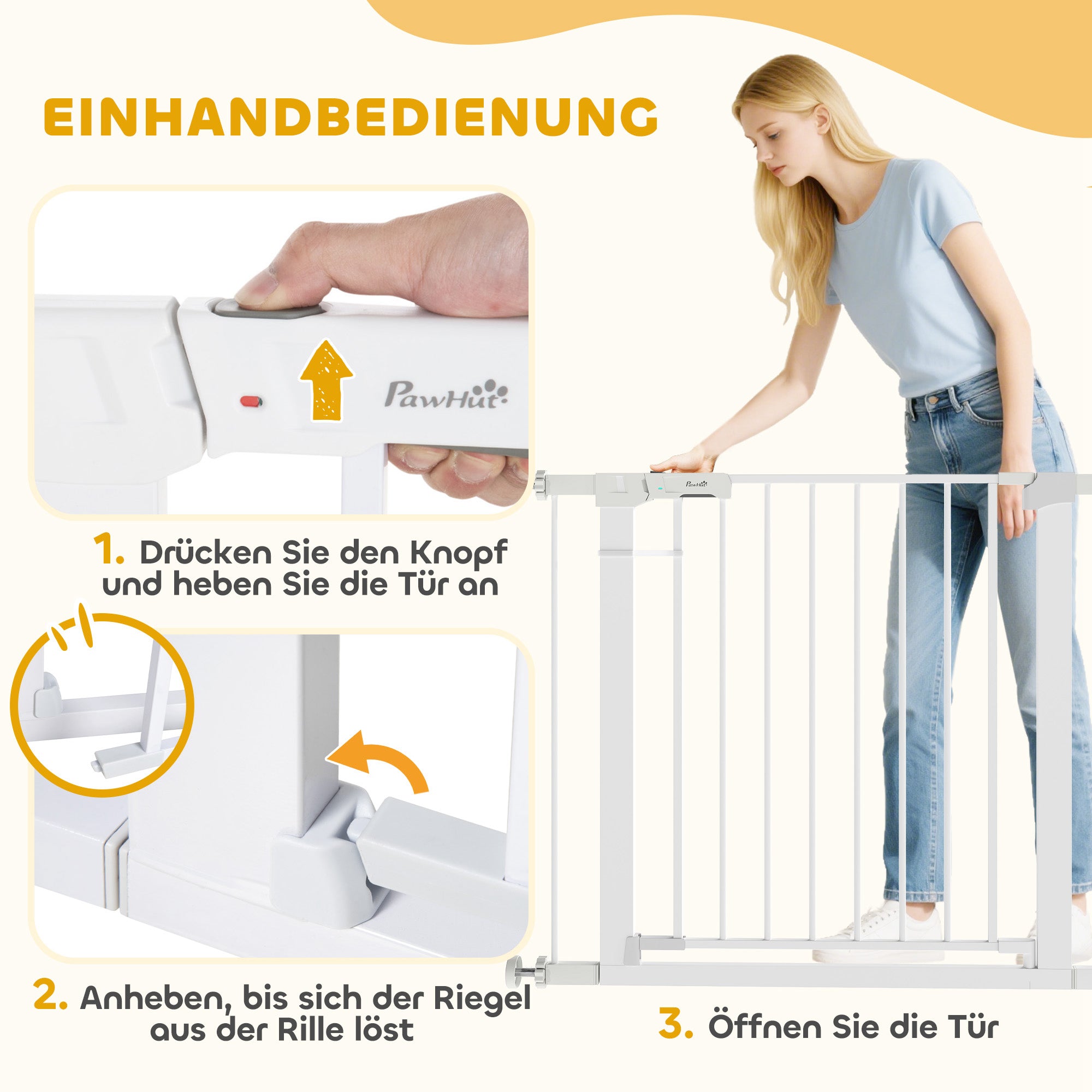 Door Guard Gate, Stair Gate, Pet Gate Without Drilling, 76-97 cm Adjustable Barrier, Auto-Close Baby Safety Gate, for Children and Pets, Steel, White