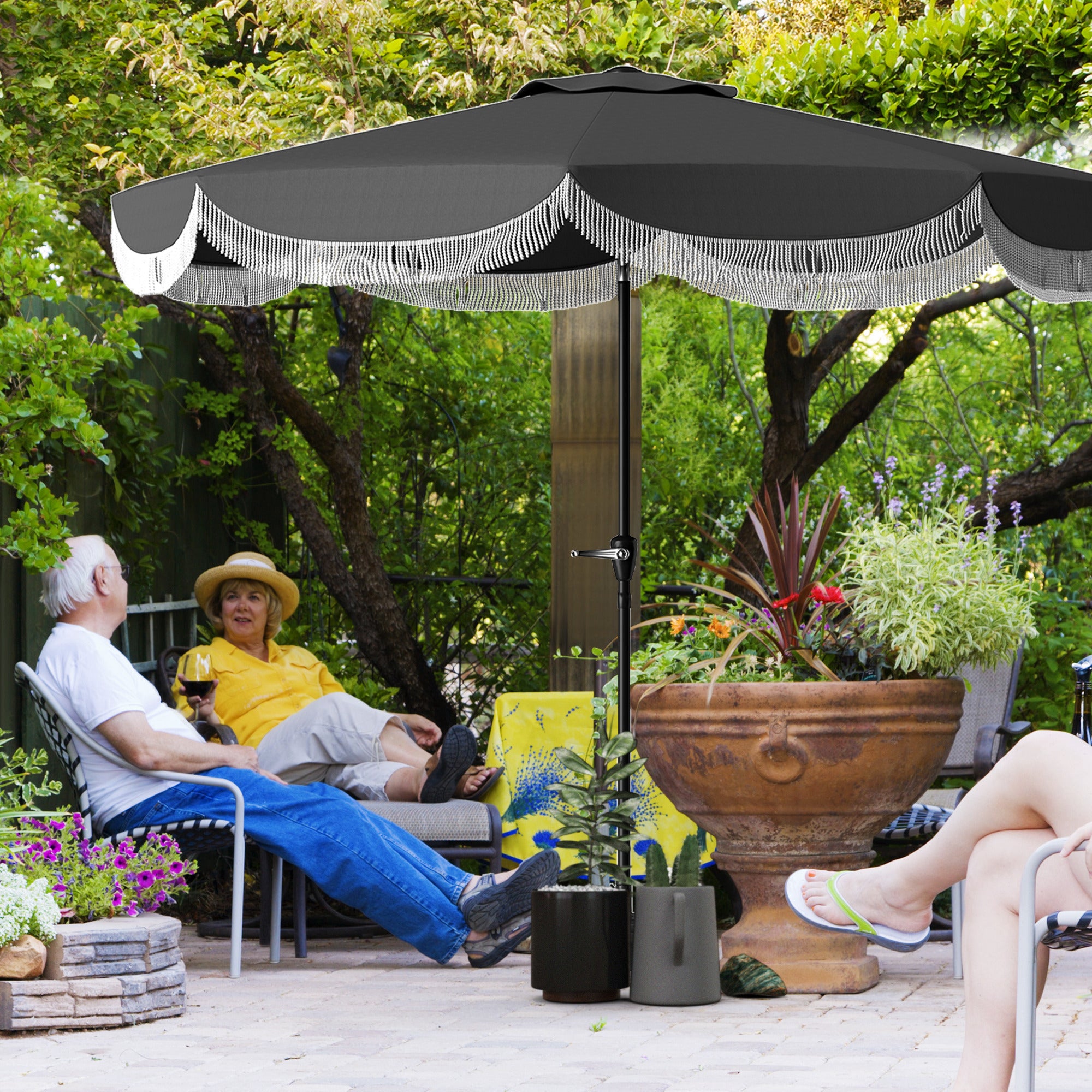 Umbrella Ø269 cm, UV 30+ Octagonal Balcony Umbrella Beach Umbrella Windproof Market Umbrella Crank Umbrella Sun Protection for Beach Balcony Garden, Dark Grey