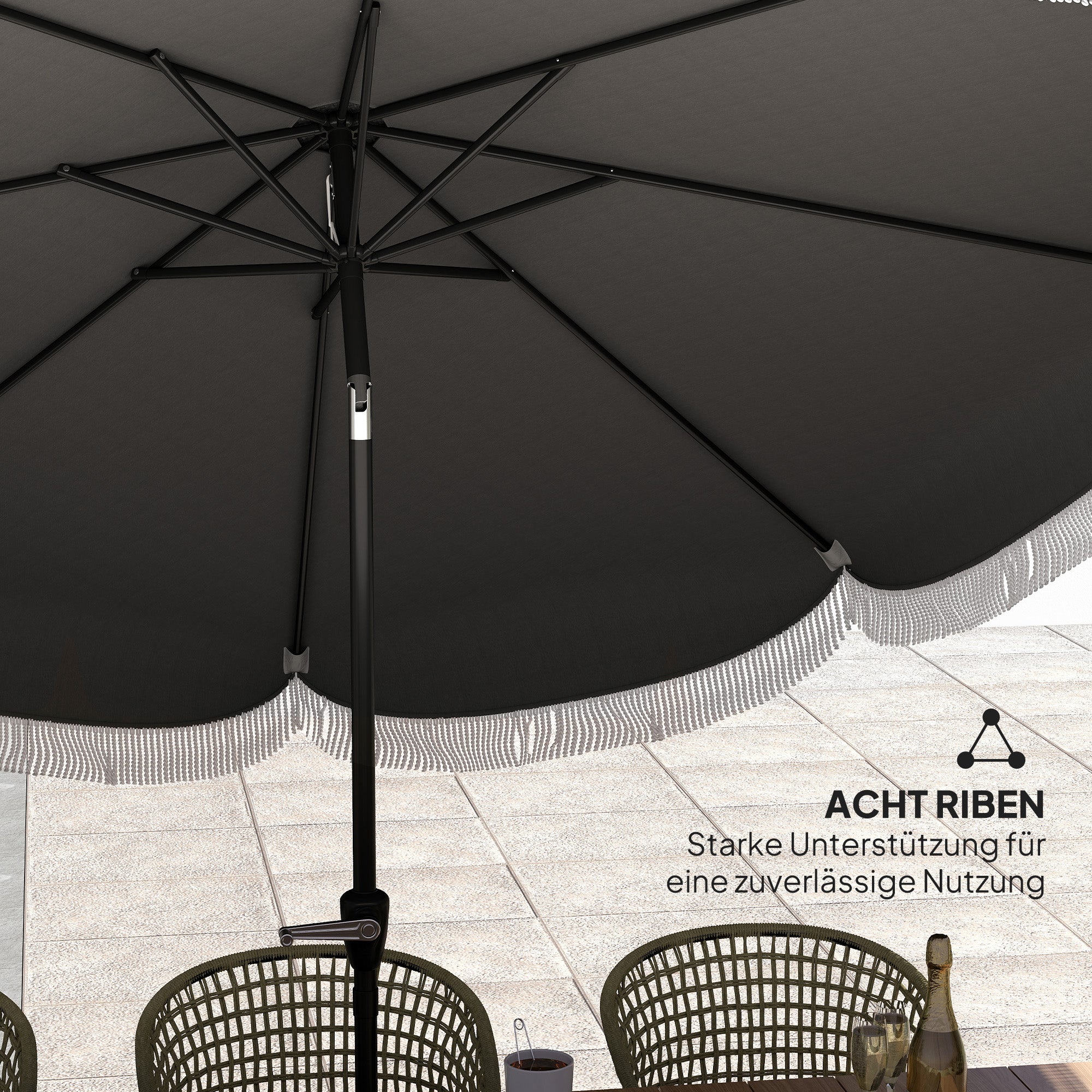 Umbrella Ø269 cm, UV 30+ Octagonal Balcony Umbrella Beach Umbrella Windproof Market Umbrella Crank Umbrella Sun Protection for Beach Balcony Garden, Dark Grey