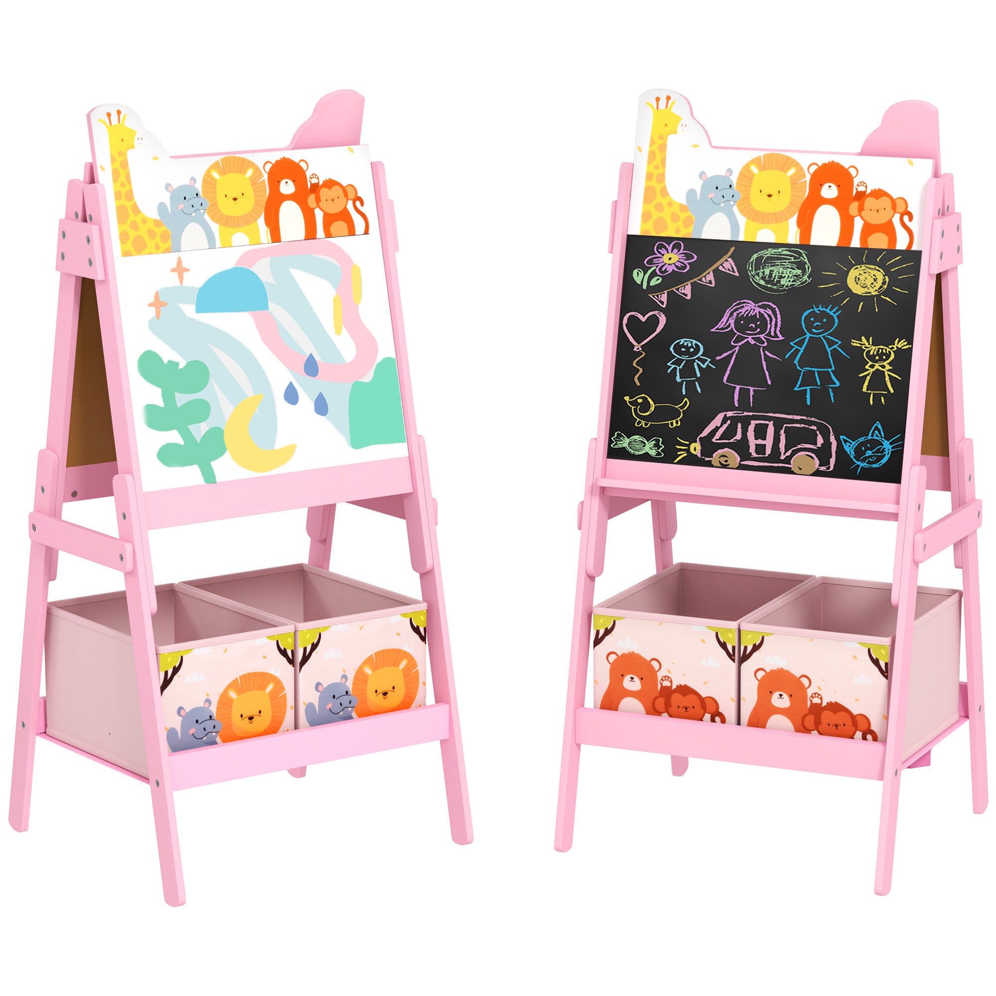 2-in-1 Children's Easel, Double-Sided Kids Easel, Easel with Chalkboard, Whiteboard, Storage Boxes, for Kids 3-8 Years, Pink