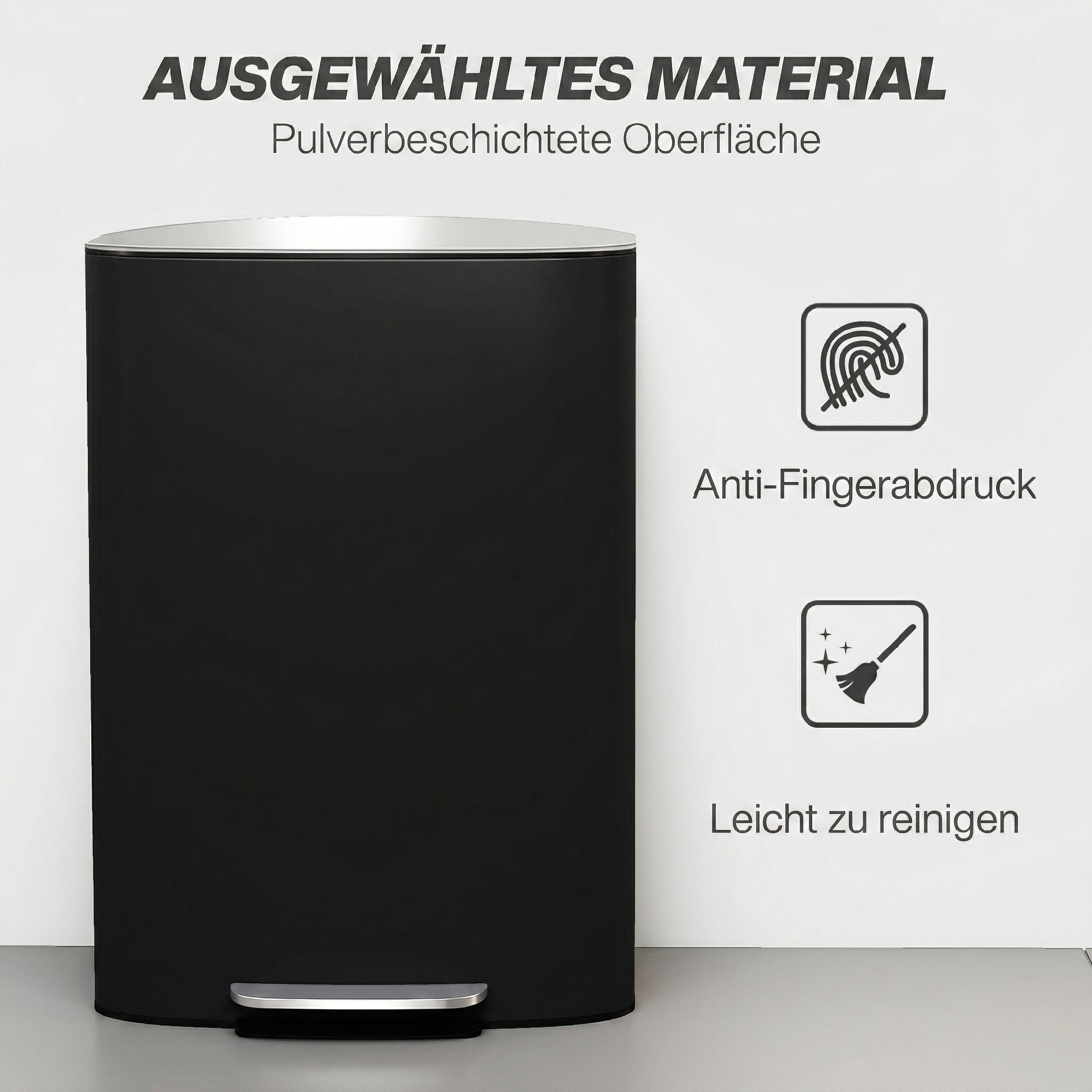 50L (13.2 gal) Kitchen Step Trash Can with Stay-Open Function, Soft-Close Lid, Foot Pedal – Stainless Steel, Black, 17.8 x 14.4 x 24.6 in (45.1 x 36.5 x 62.6 cm)