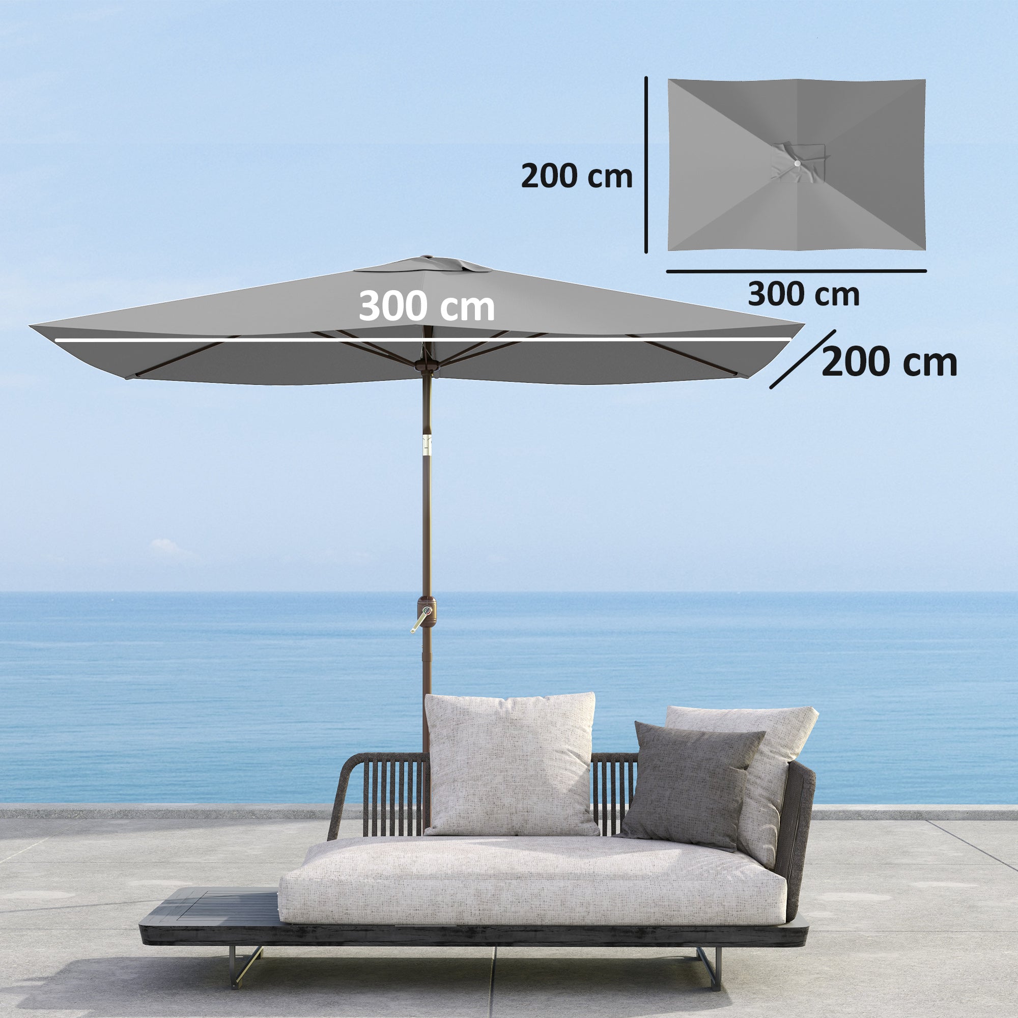 3x2m Umbrella Replacement Canopy Patio Umbrella Replacement Cover with Top Vent UV 50+ Protection Outdoor Parasol Cover Light Gray