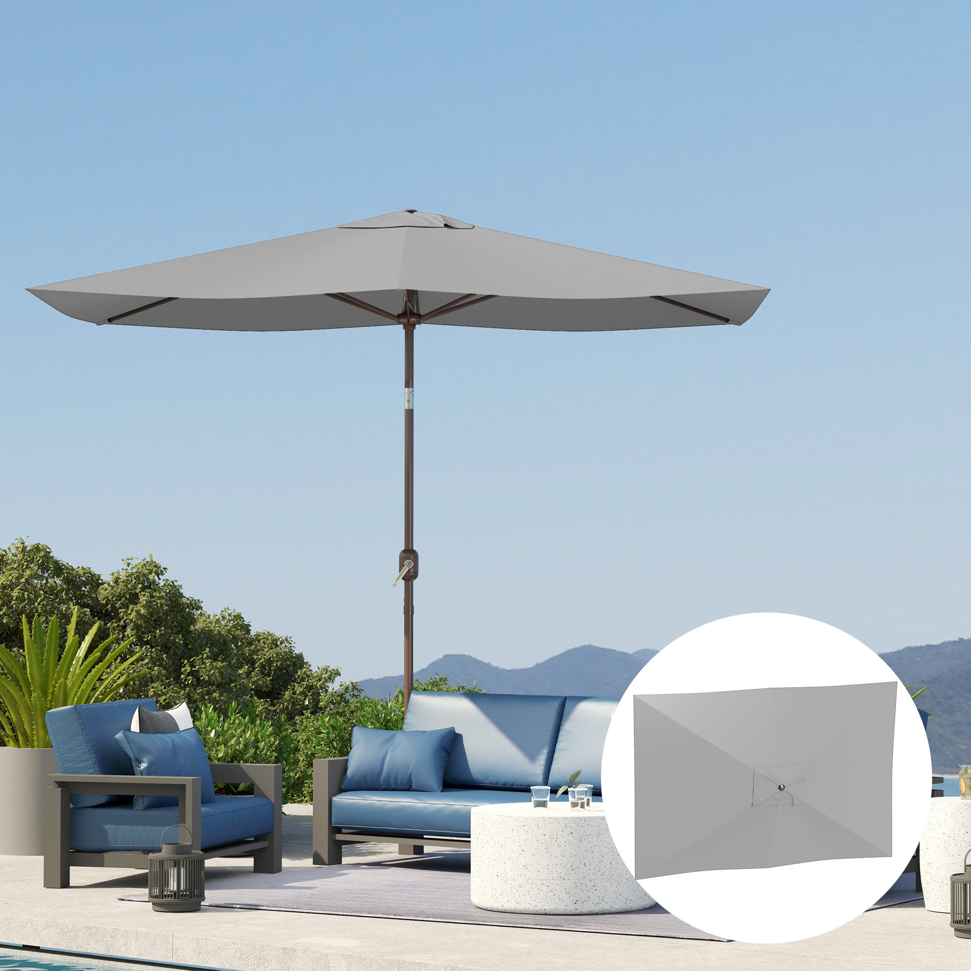3x2m Umbrella Replacement Canopy Patio Umbrella Replacement Cover with Top Vent UV 50+ Protection Outdoor Parasol Cover Light Gray