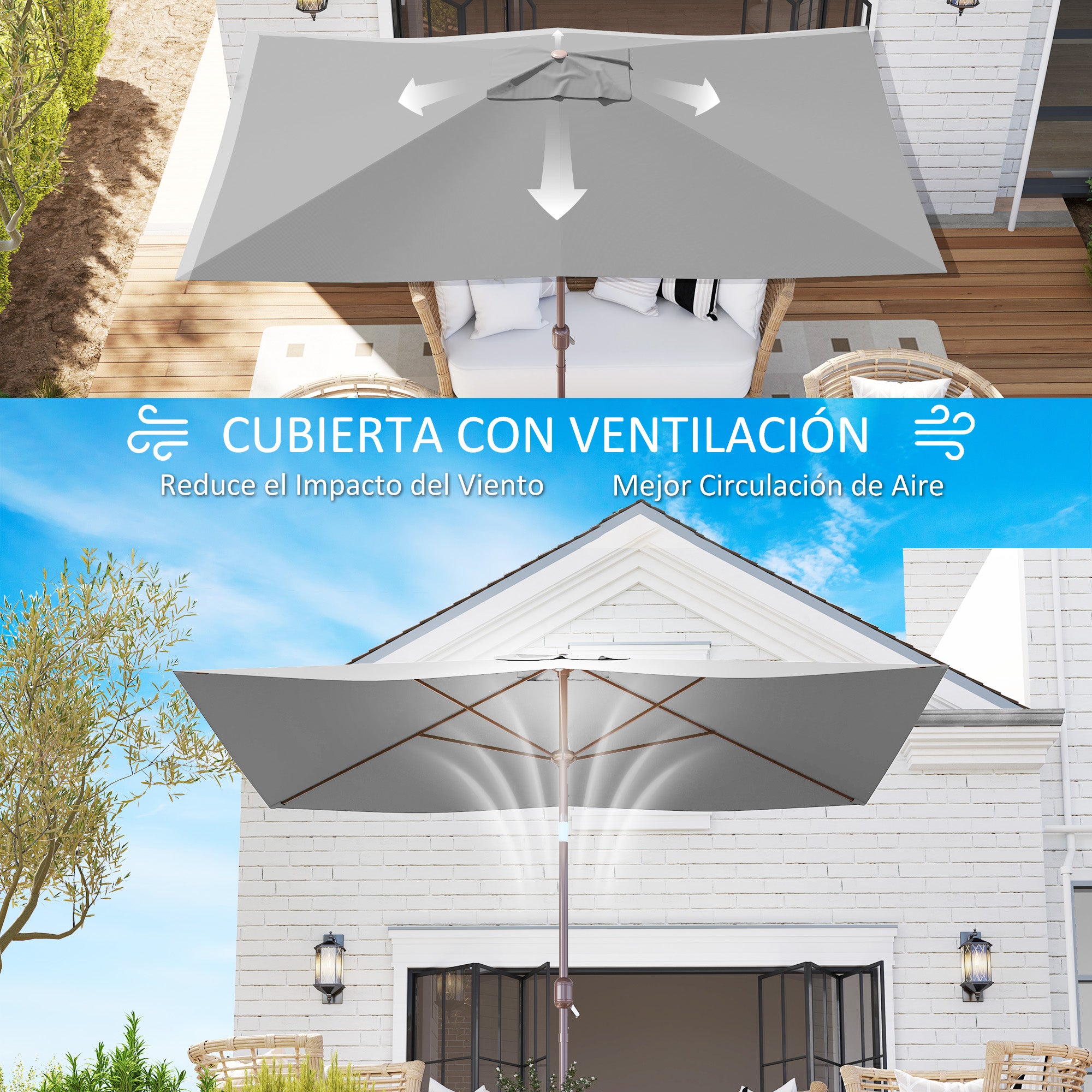 3x2m Umbrella Replacement Canopy Patio Umbrella Replacement Cover with Top Vent UV 50+ Protection Outdoor Parasol Cover Light Gray