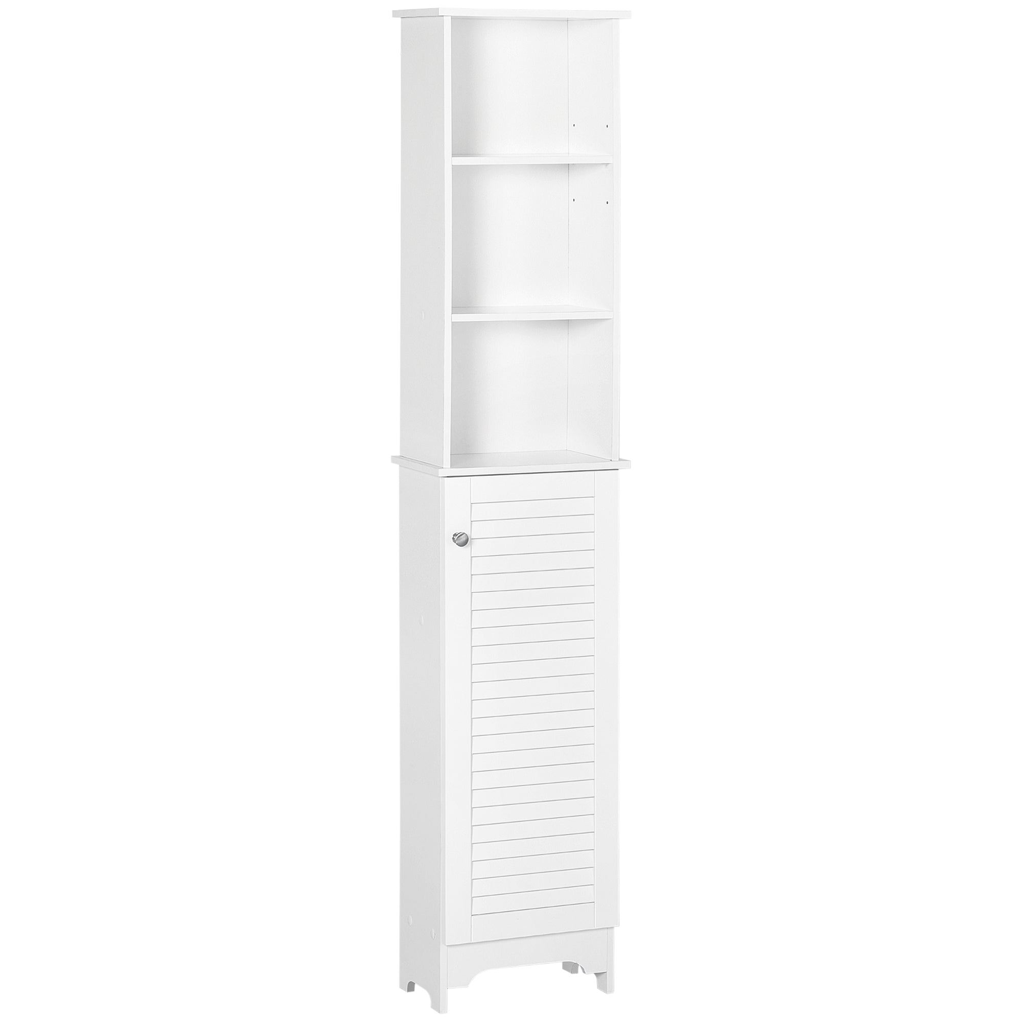 Tall Bathroom Cabinet with 1 Door 3 Open Shelves and Adjustable Interior Shelf Storage Unit for Living Room Bathroom Bedroom 34x20x165 cm White