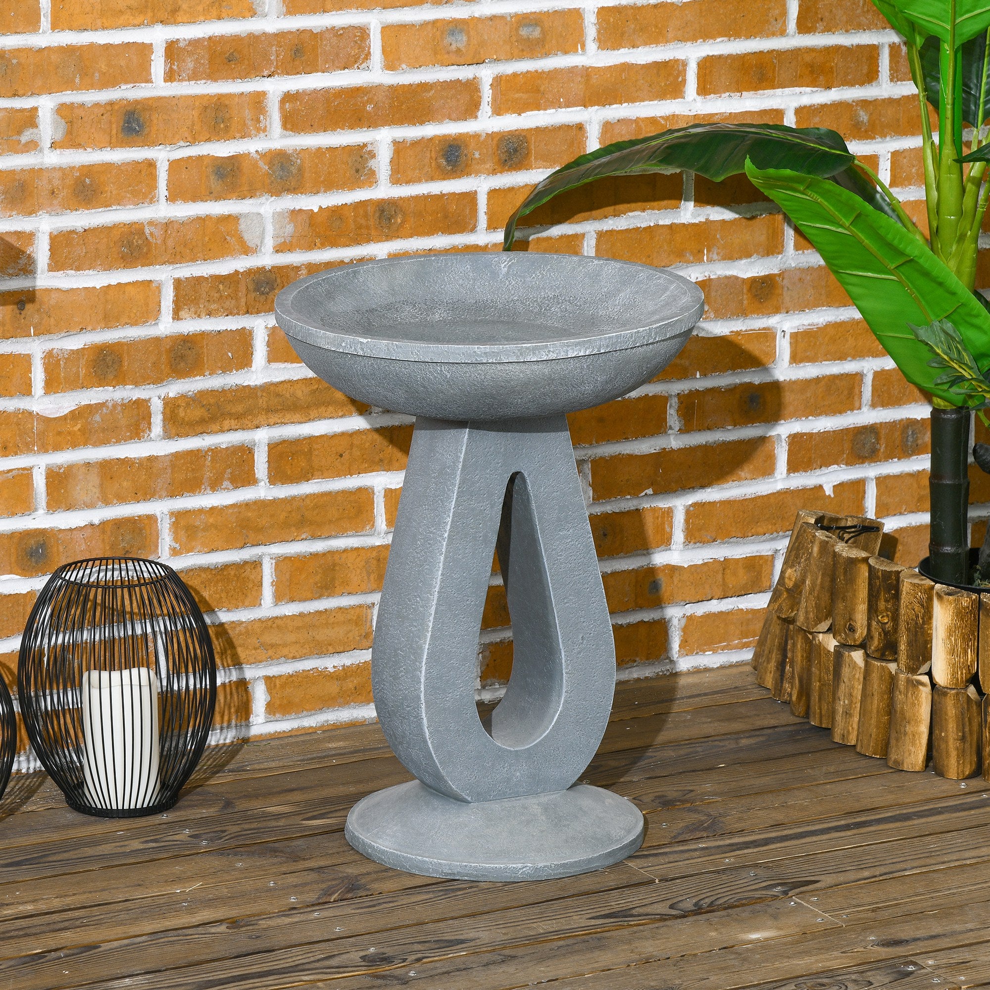 Bird Bath, 51 cm Height Bird Bath, Bird Basin with Stand, Bird Feeder with Stone Look, Wild Bird Bath for Garden, Balcony, Gray