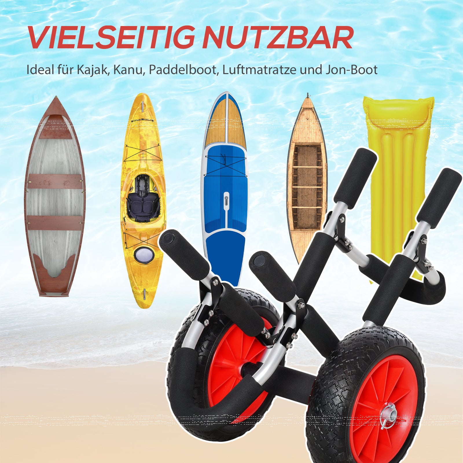 Foldable Surf Cart up to 45 kg Aluminum Transport Trolley Kayak Cart Foldable Padded Faux Leather Tires Boat Cart Surf Cart Boat Trailer Trolley for Surfboard Board Inflatable Boat