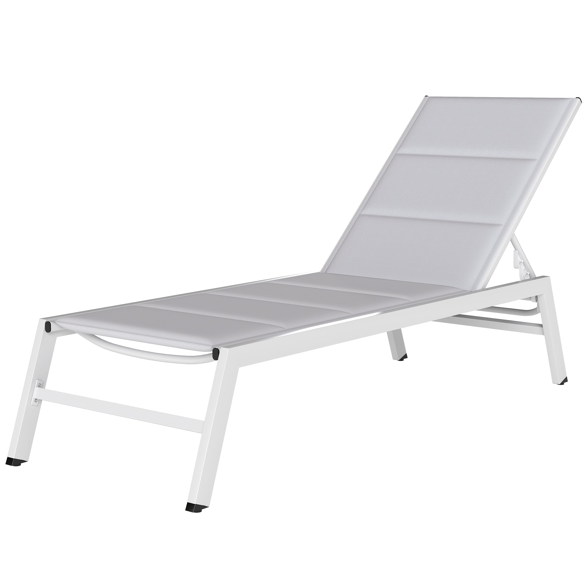 Lightweight Aluminum Sun Lounger — 6-Position Adjustable Back, 560 g/m² Textilene with Integrated Padding, Rust-Resistant Patio/Pool Chaise (25.2 x 71.3 x 35.4 in), Light Gray