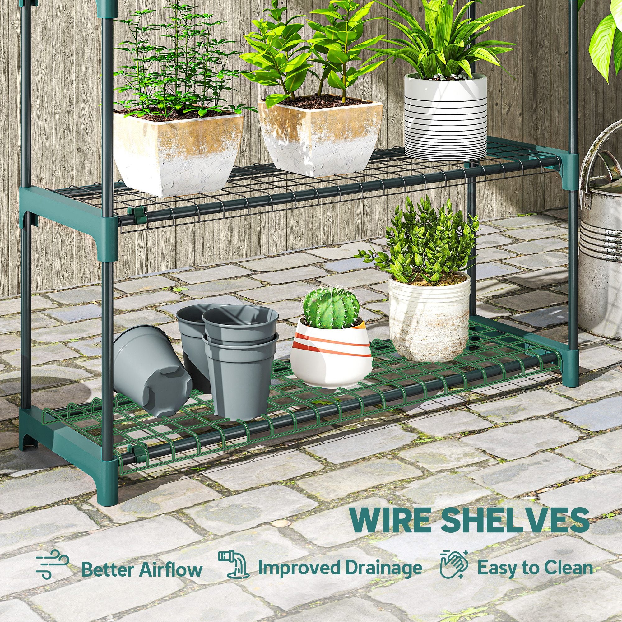 Set of 2 4-Tier Plant Stands, 40.9 in Tall — Steel Indoor/Outdoor Shelves, Multi-Level Pot Rack for Garden & Balcony, Dark Green