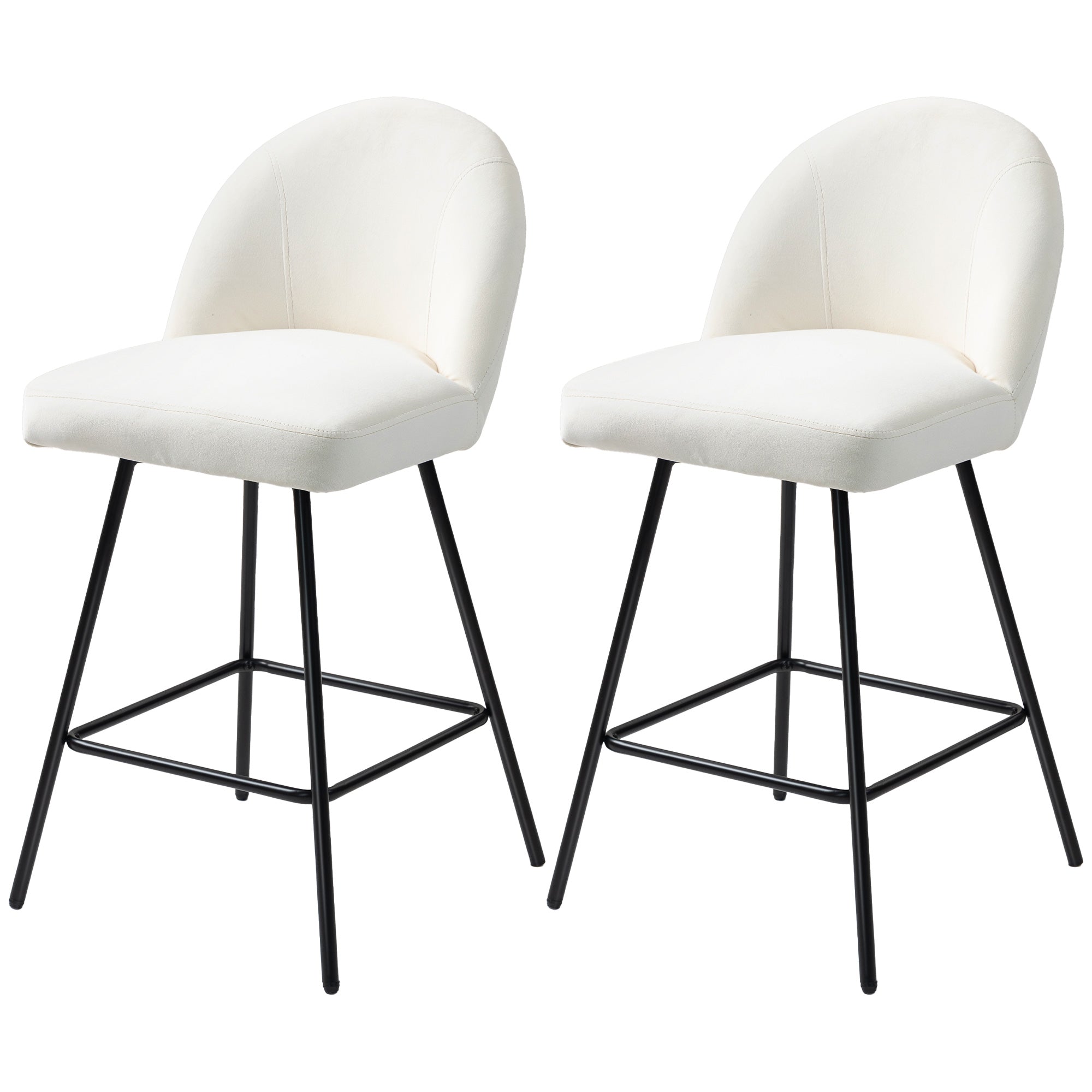 Set of 2 Bar Stools with Velvet Backrest, High Chairs with Footrest for Kitchen Island and Bar Counter, 48.5x56x92 cm, Cream White