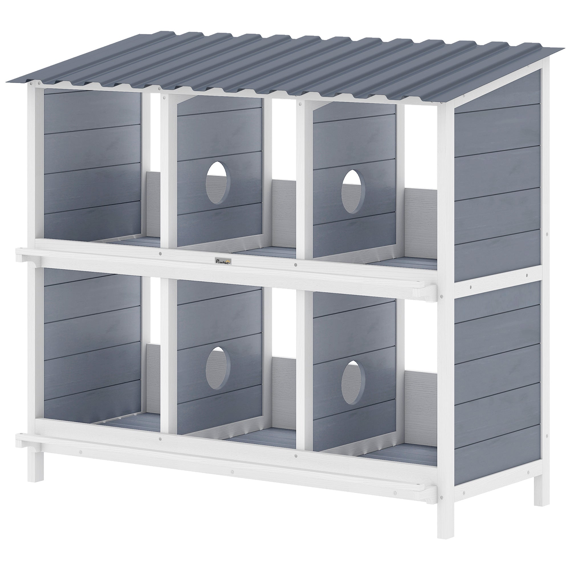 Elevated Wooden Nesting Box for Chickens — 6 Compartments & 4 Perches, 40.2×19.7×35.8 in, Gray