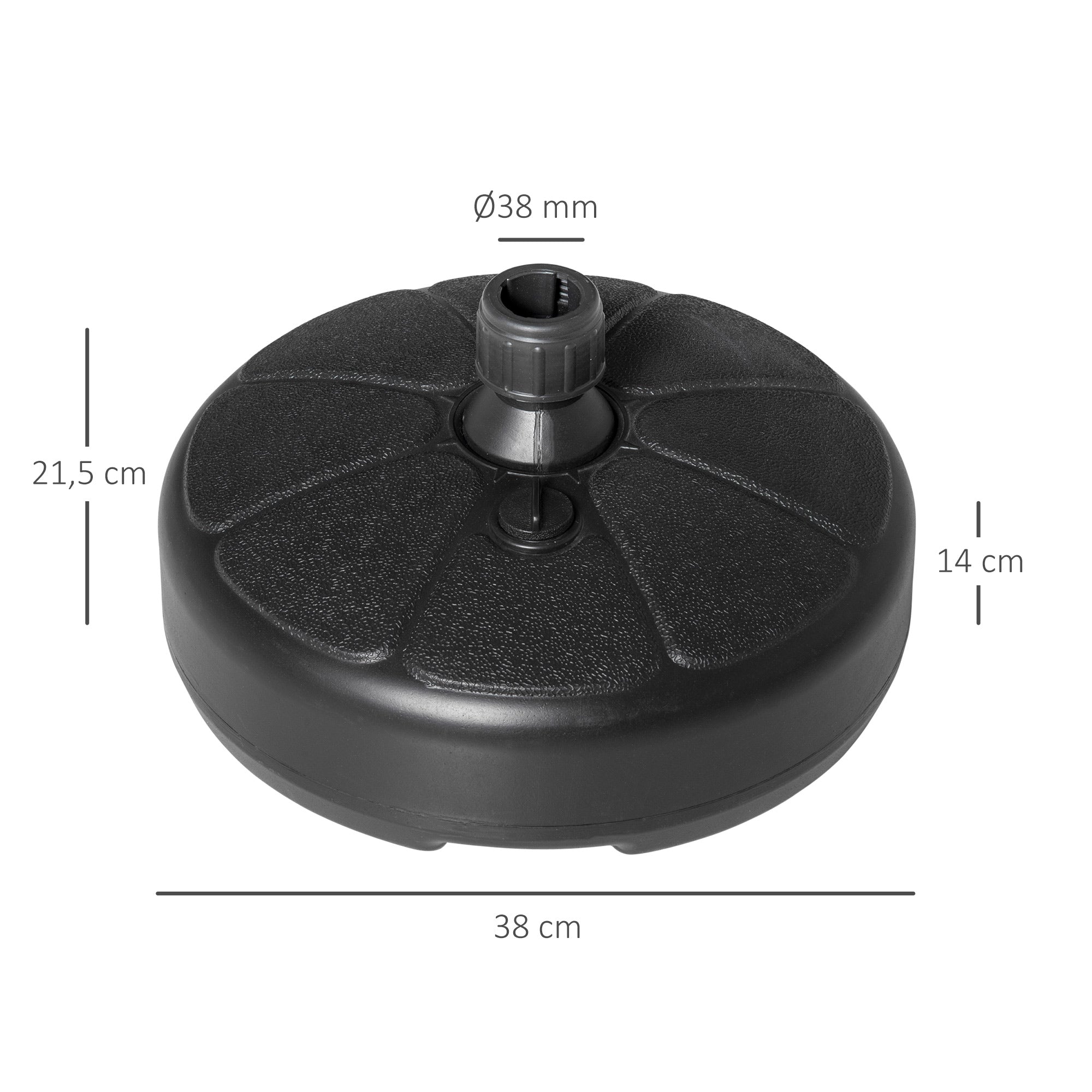 Water Fillable Umbrella Base 13 kg or Sand 19 kg Round Parasol Stand Suitable for Ø32-38 mm Poles for Garden Patio Terrace Ø38x21.5 cm Black