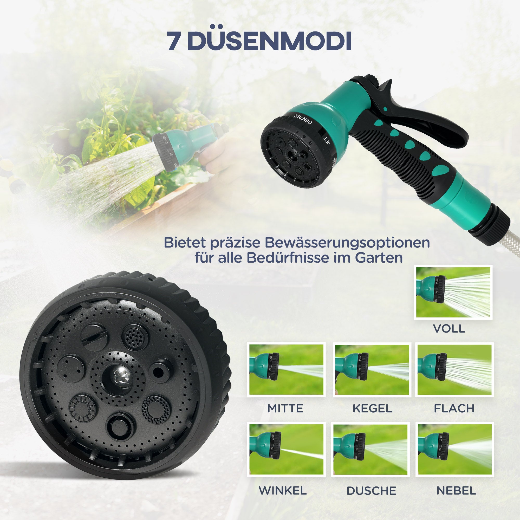 Hose Reel with Garden Hose 25m, 180° Rotatable Hose Box, Wall-Mounted Hose Reel, Automatic Rewind Water Hose Reel, 7-Function Hand Shower, Green+Grey