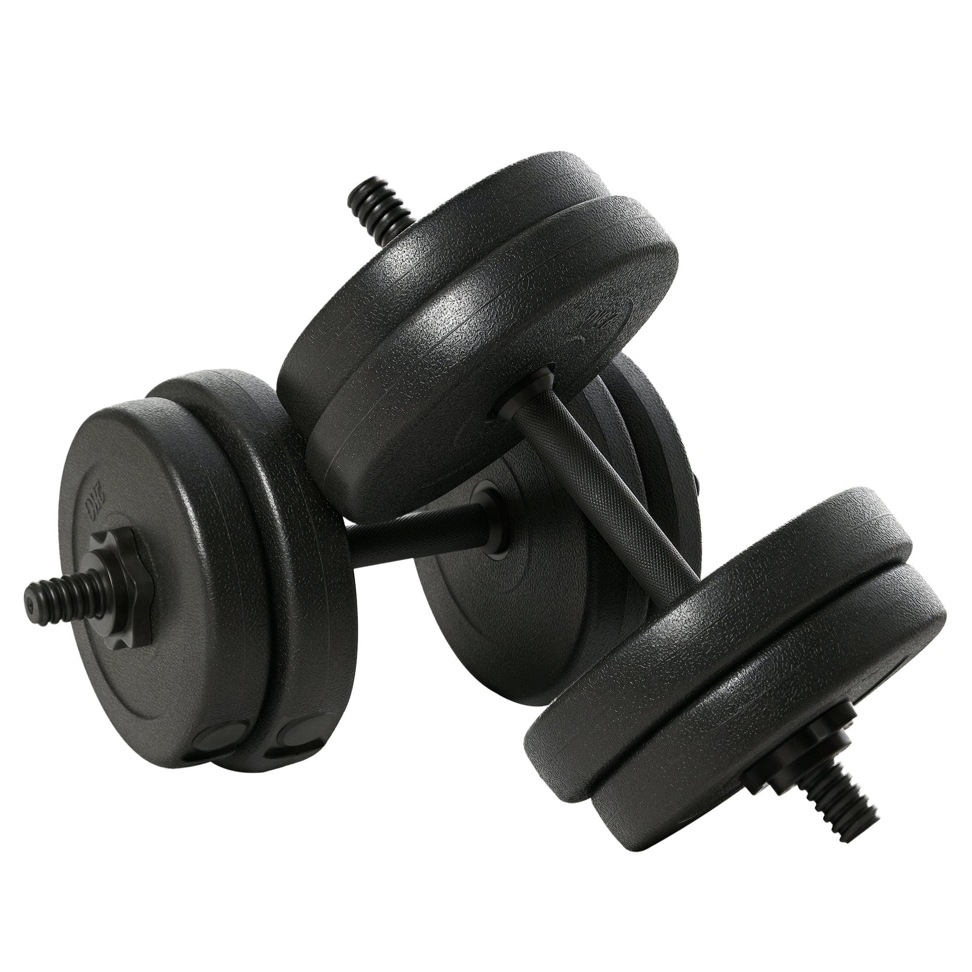 Short Dumbbell Set Total 20 Kg - Dumbbell Pairs - Adjustable Weight - Bars included - Muscle Training & Weightlifting - Black HDPE Steel