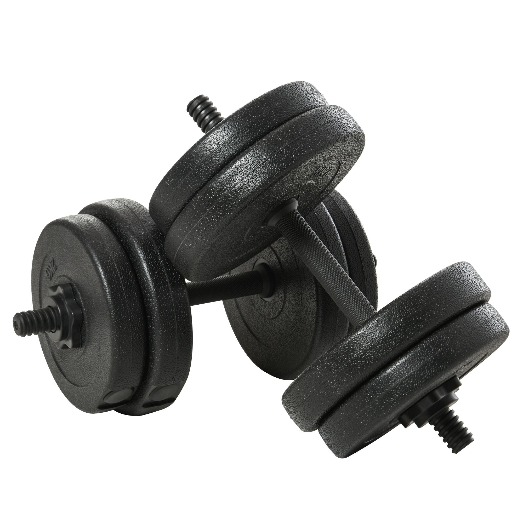 Short Dumbbell Set Total 20 Kg - Dumbbell Pairs - Adjustable Weight - Bars included - Muscle Training & Weightlifting - Black HDPE Steel