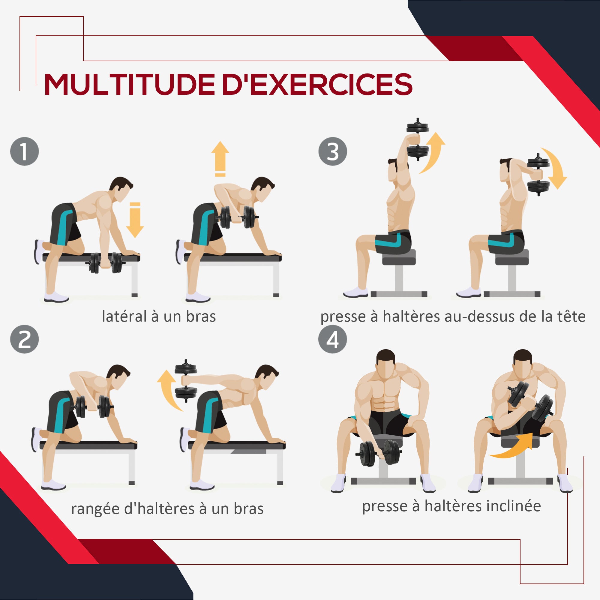 Short Dumbbell Set Total 20 Kg - Dumbbell Pairs - Adjustable Weight - Bars included - Muscle Training & Weightlifting - Black HDPE Steel