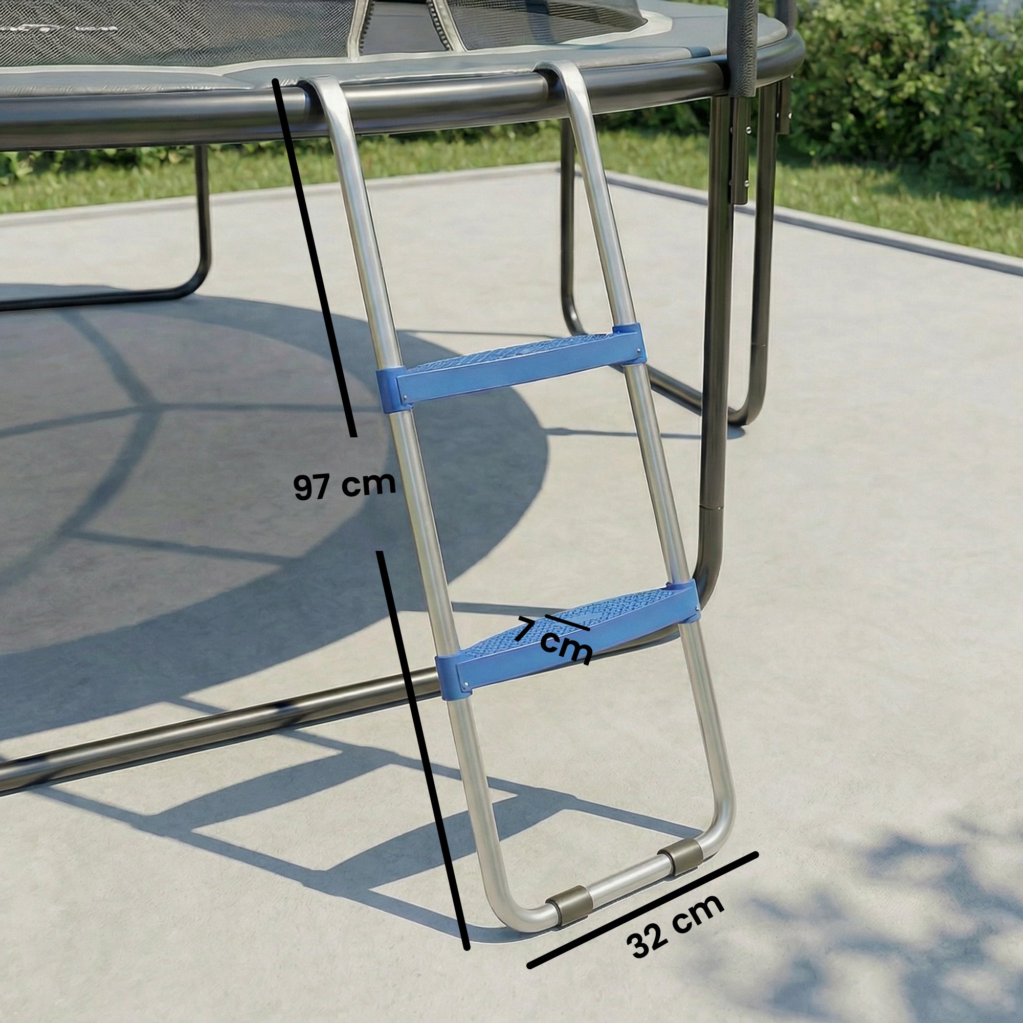 SPORTNOW 2-Step Trampoline Ladder — Wide Anti-Slip Steps, Universal Hook, Galvanized Steel U-Base, 330 lb Capacity, Blue
