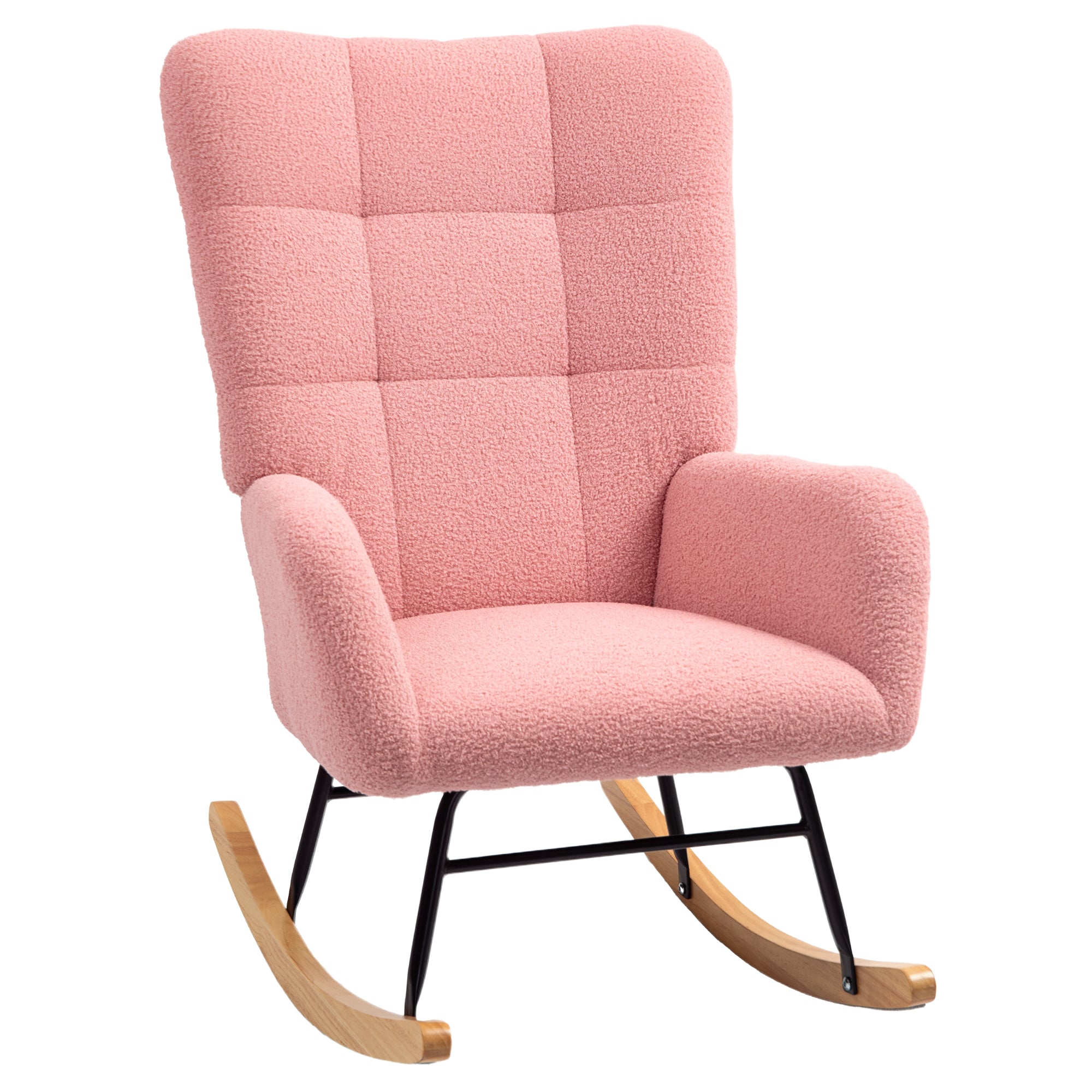 Rocking Chair, Rocking Armchair with Armrest, Teddy Velvet Look, Relaxing Chair with Wooden Rockers, Rocking Chair Nursing Chair for Bedroom, Living Room, Pink
