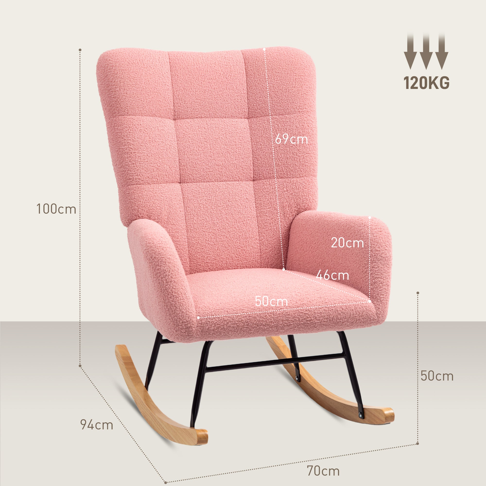 Rocking Chair, Rocking Armchair with Armrest, Teddy Velvet Look, Relaxing Chair with Wooden Rockers, Rocking Chair Nursing Chair for Bedroom, Living Room, Pink