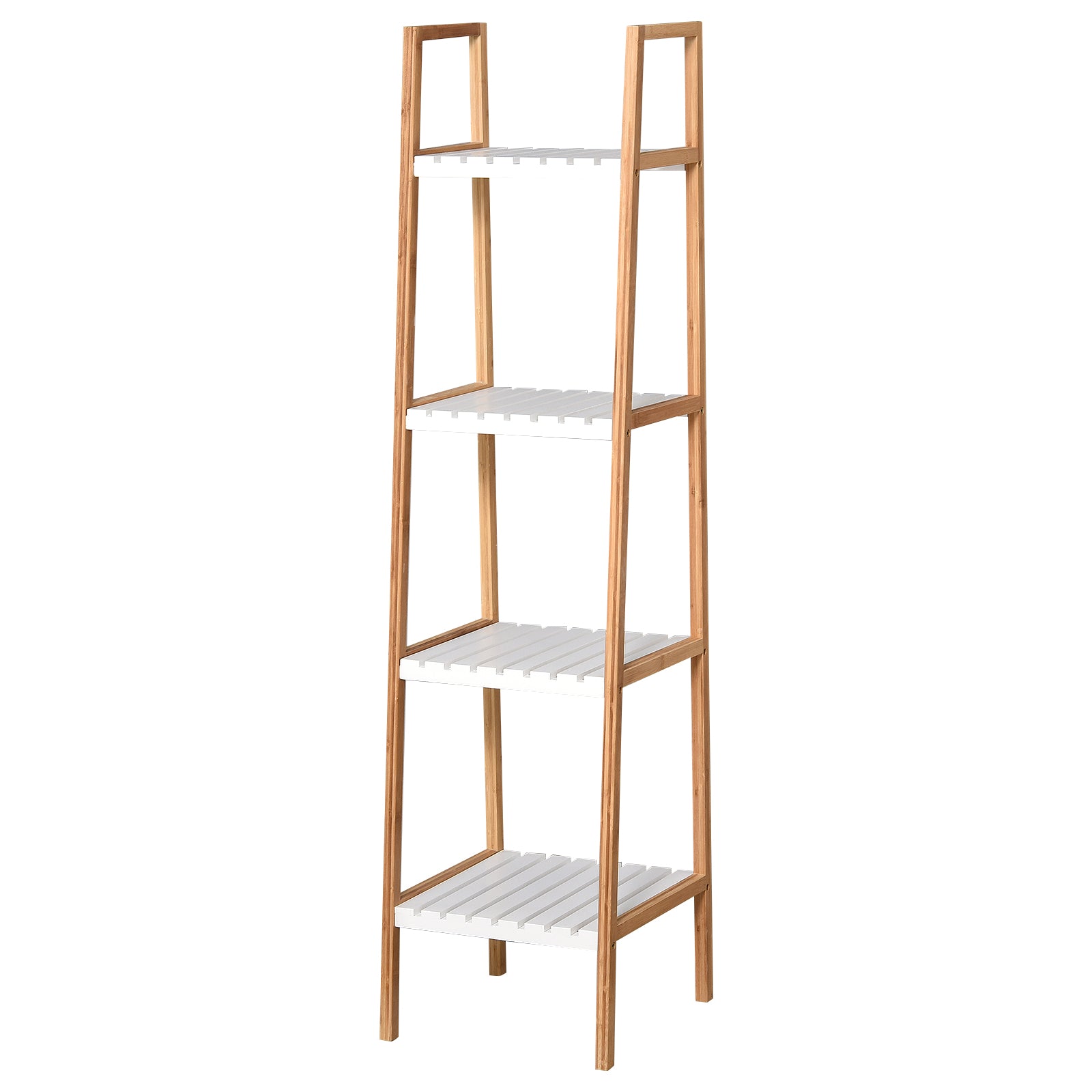 4-Level Bamboo Ladder Shelf Multifunctional Storage Furniture for Bathroom Living Room Kitchen 35x36x138.5 cm White and Natural