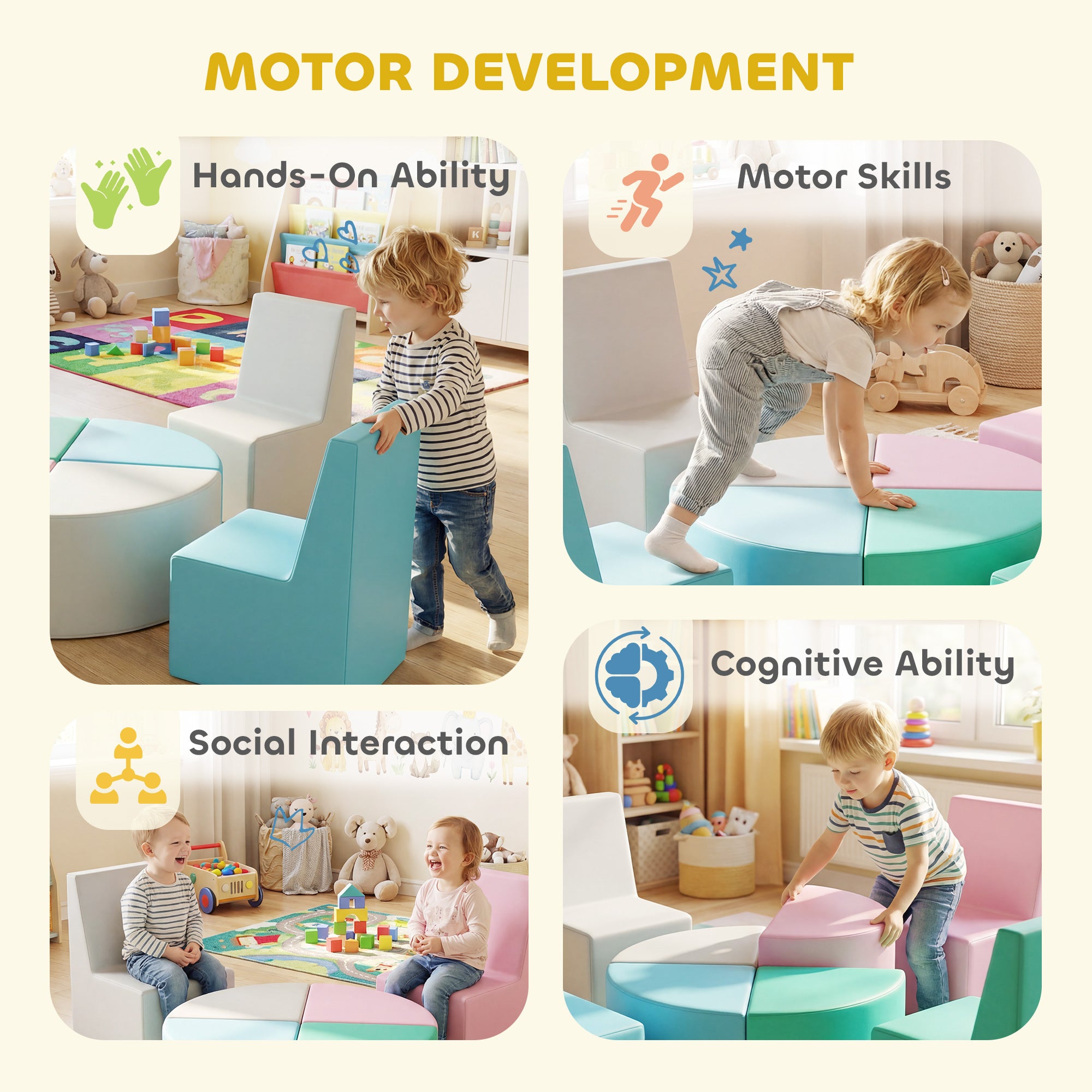 8-Piece Soft Foam Building Blocks for Kids — Table & Stool Design, PU Foam Blocks for Babies & Toddlers, Multicolor