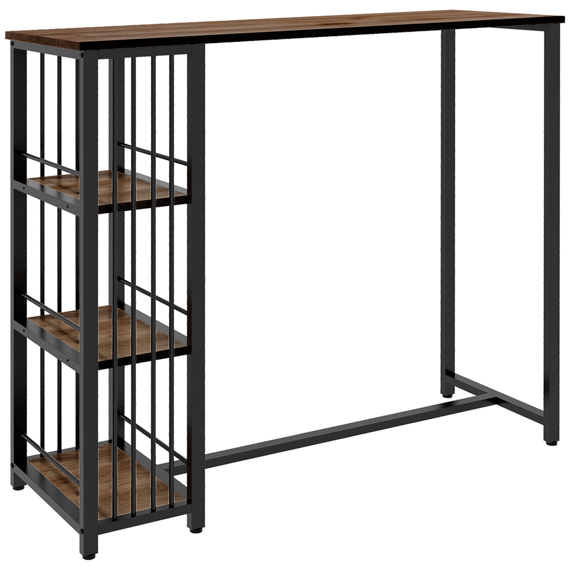 Bar Table High Table Counter Table with 3 Shelves Bar Counter Kitchen Table with Wood Look, Steel Frame, for Dining Room, Kitchen, Brown, 120 x 40 x 105 cm