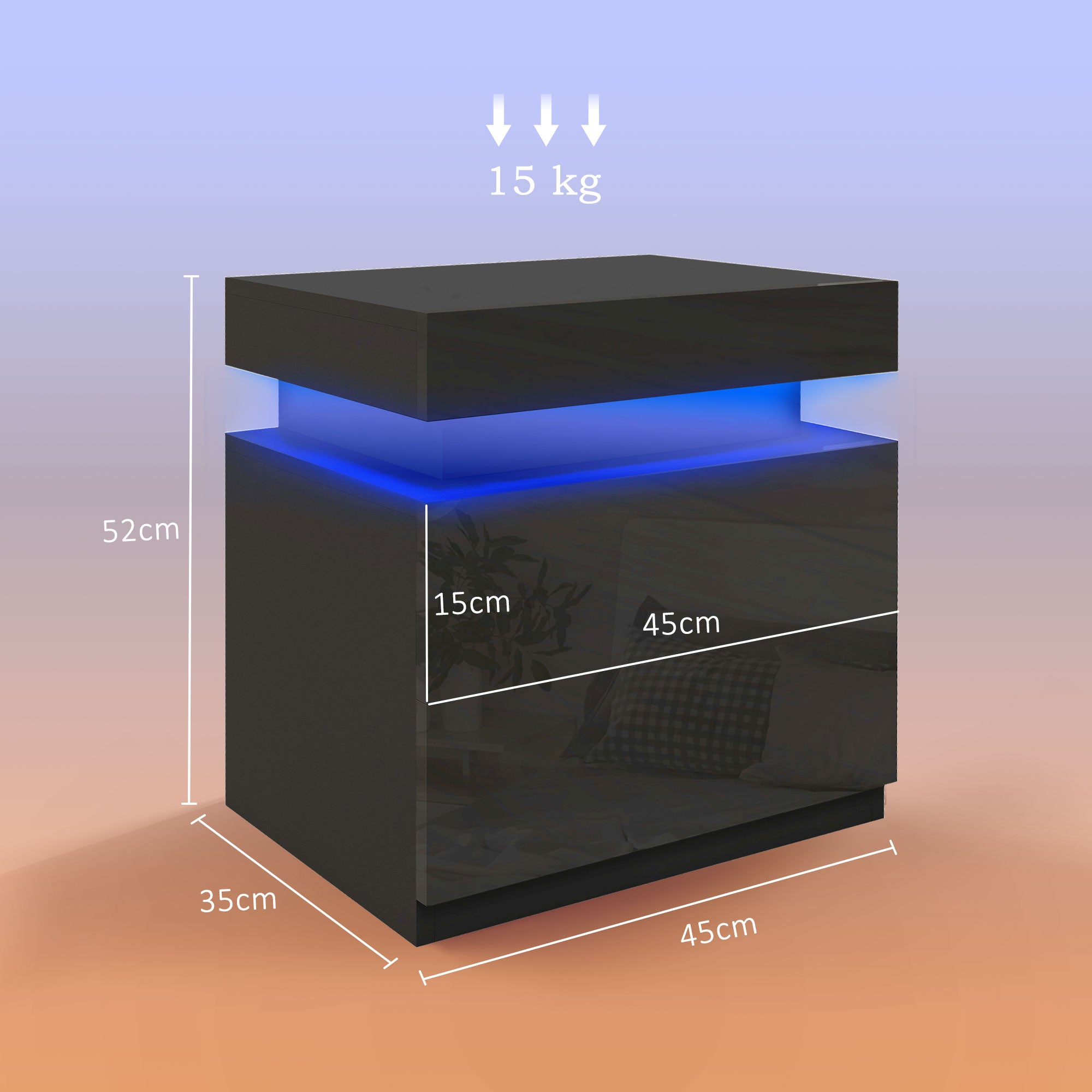 Nightstand with LED Lights Bedside Table with 2 Drawers and Remote Control Night Table for Bedroom Living Room 45x35x52 cm Black