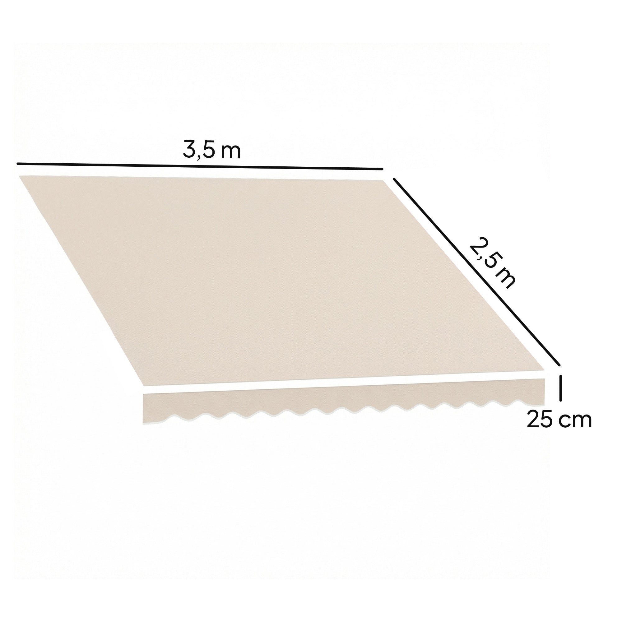 Replacement Awning Fabric with Valance, Water-Repellent High-Density 280 g/m² Polyester, UPF 50+, Fits 3.5 x 2.5 m (11.5 x 8.2 ft) – Cream