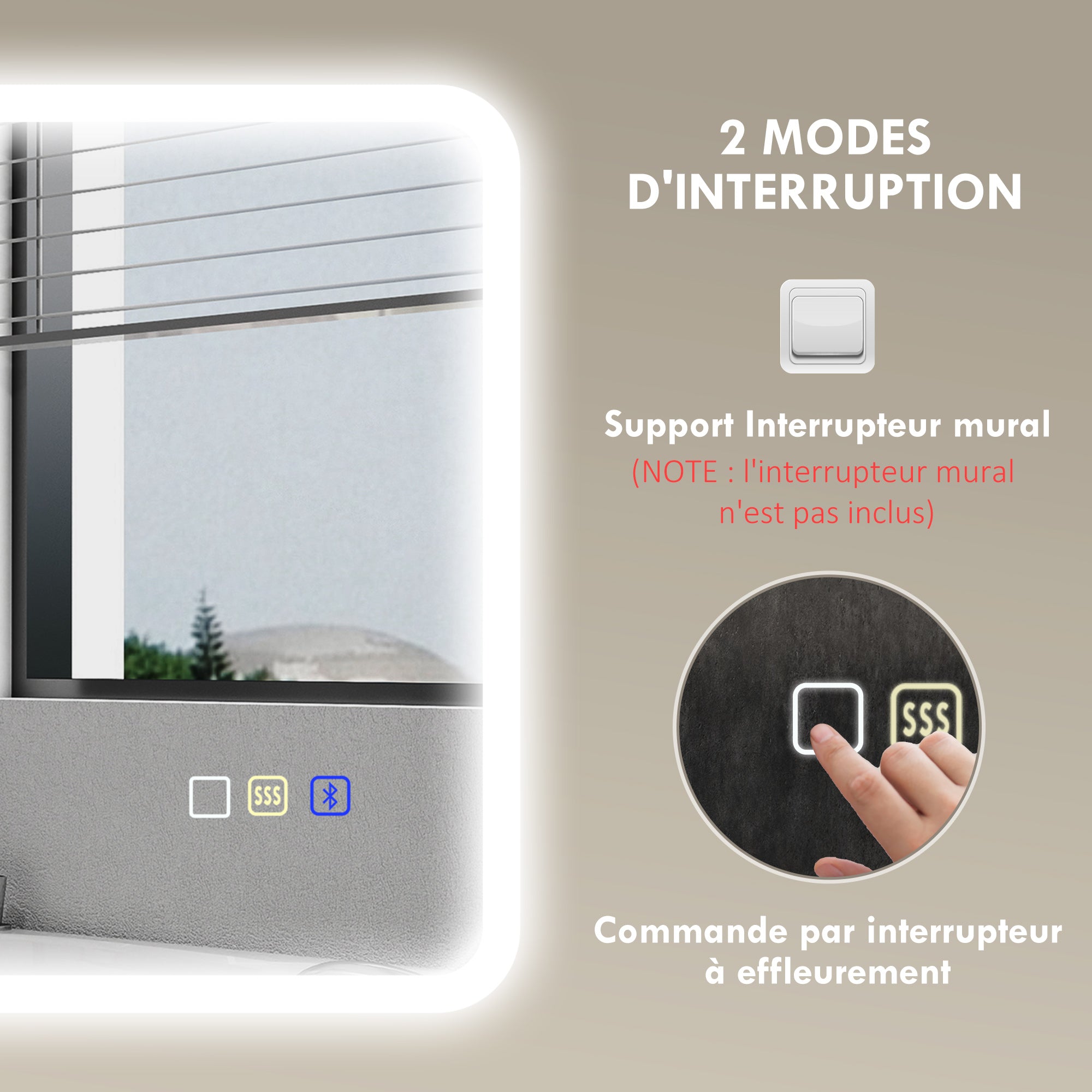 Bluetooth Bathroom Mirror 50 x 70 cm, LED Illuminated Wall Bathroom Mirror with Touch Switch, Adjustable 3 Color Light, Anti-Fog, Memory - Silver