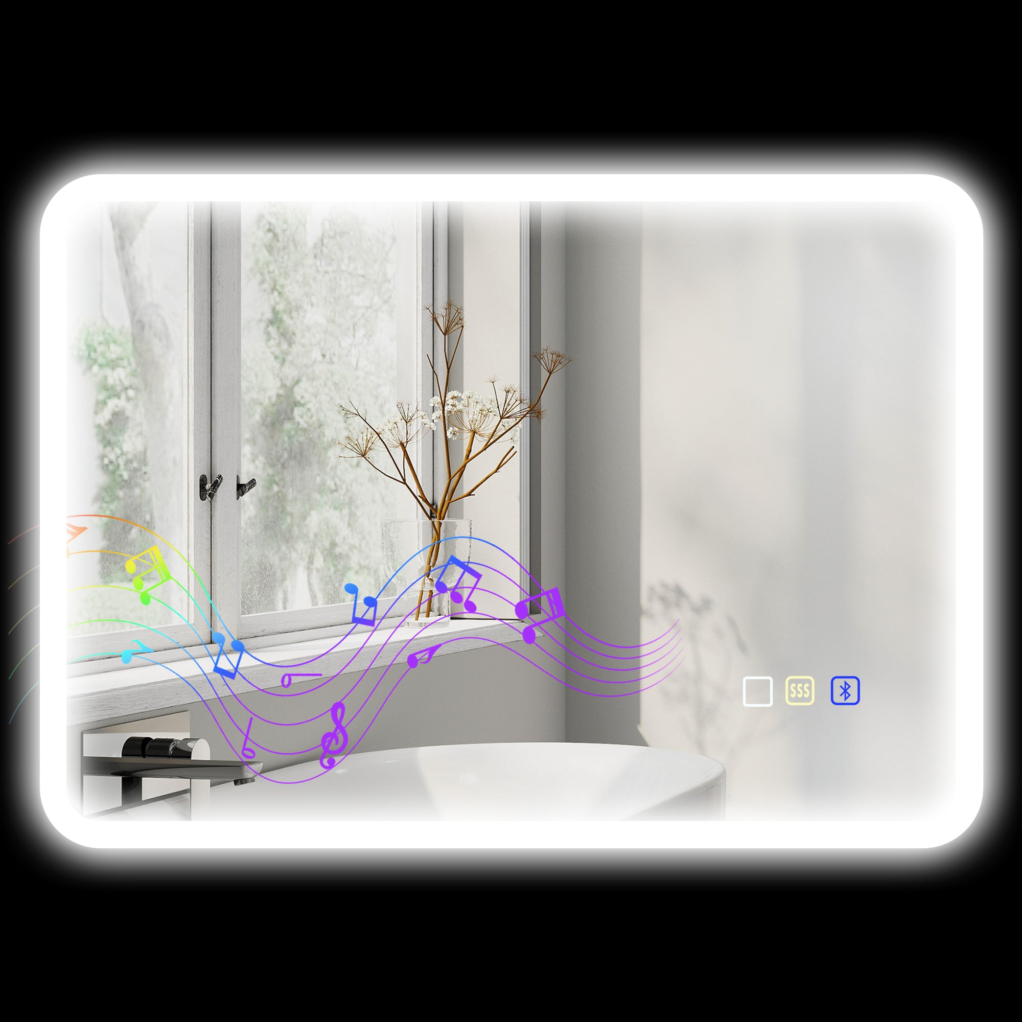 Bluetooth Bathroom Mirror 50 x 70 cm, LED Illuminated Wall Bathroom Mirror with Touch Switch, Adjustable 3 Color Light, Anti-Fog, Memory - Silver