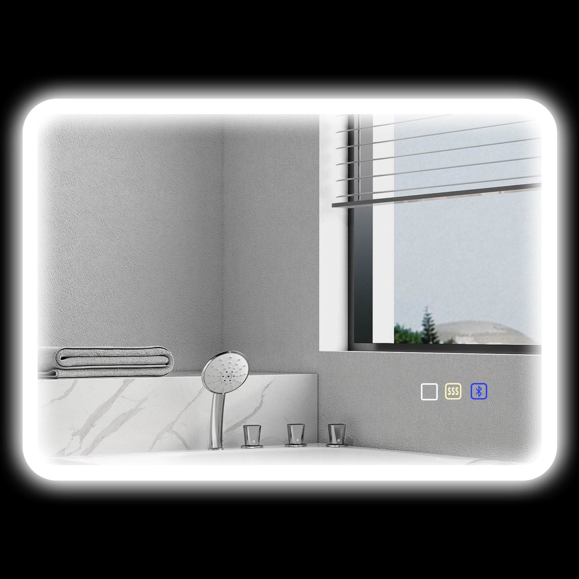 Bluetooth Bathroom Mirror 50 x 70 cm, LED Illuminated Wall Bathroom Mirror with Touch Switch, Adjustable 3 Color Light, Anti-Fog, Memory - Silver