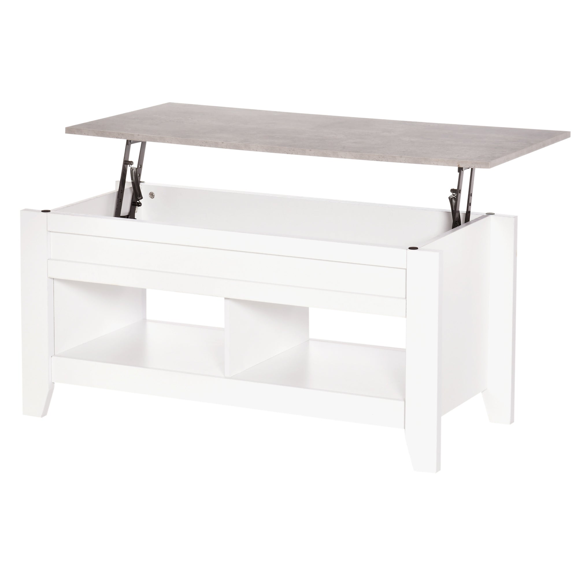 Lift-Top Coffee Table with Lift-Up Countertop, 2 Open Compartments, and Hidden Storage Space 105x50x49 cm White and Marble Effect