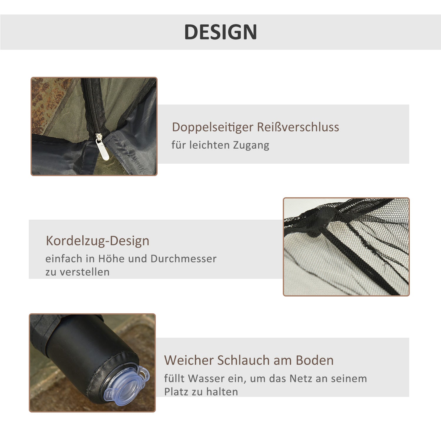 Mosquito Net for Parasols 300 cm Insect Net with Zipper Fly Screen Umbrella Mosquito Net Insect Protection for Outdoor Garden Terraces, Black