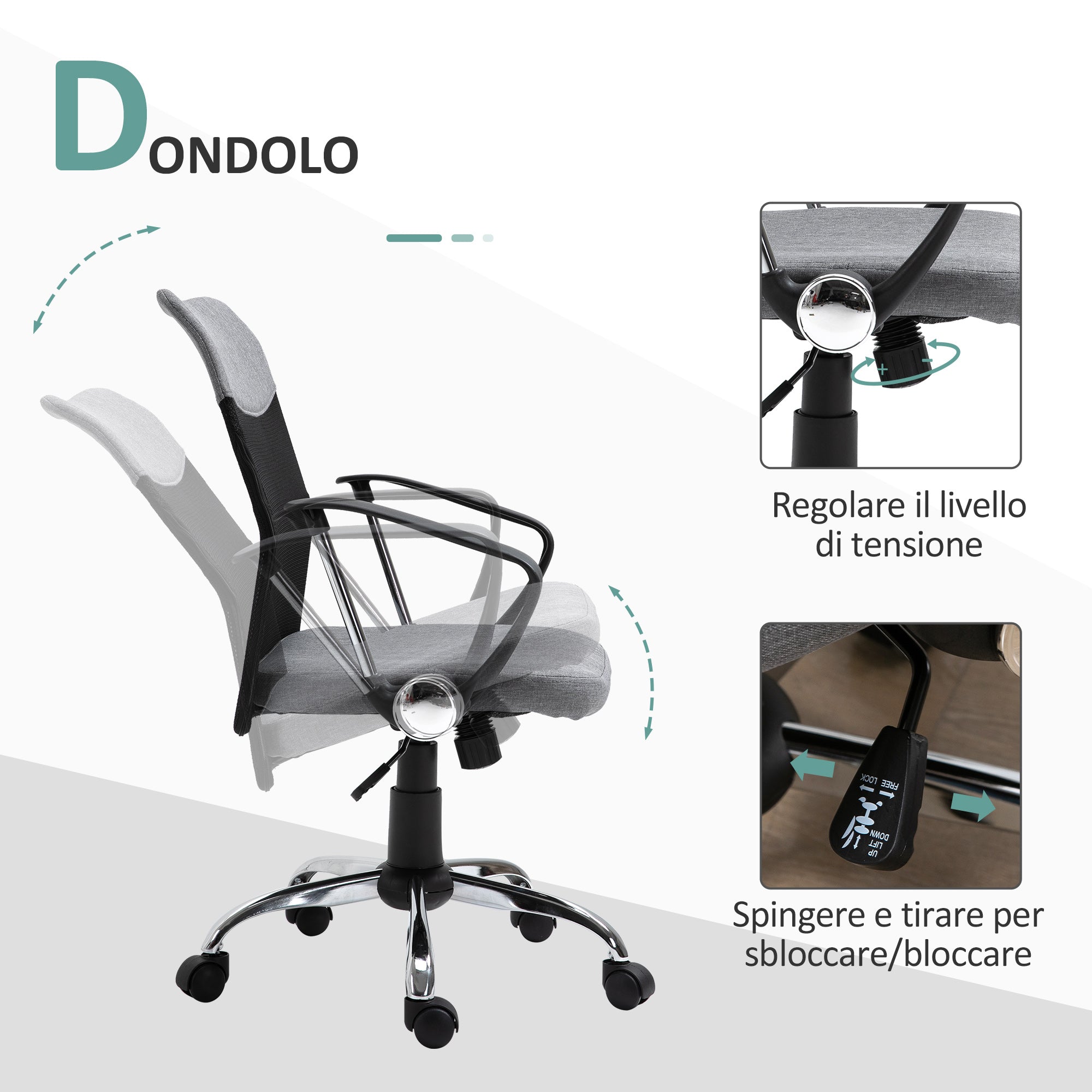 Gray Fabric Office Chair, Swivel and Ergonomic Desk Chair, 60 x 66 x 91-101cm