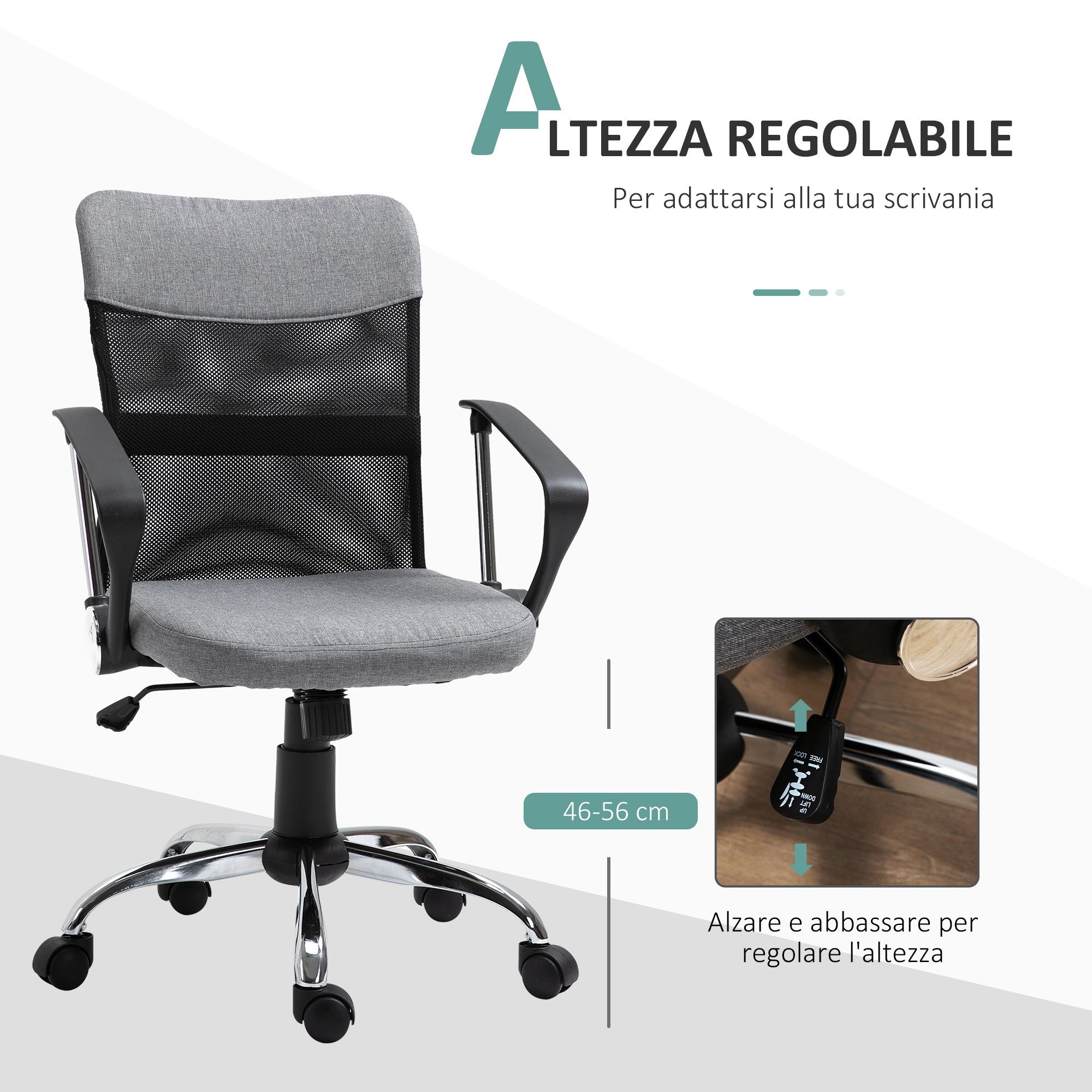 Gray Fabric Office Chair, Swivel and Ergonomic Desk Chair, 60 x 66 x 91-101cm