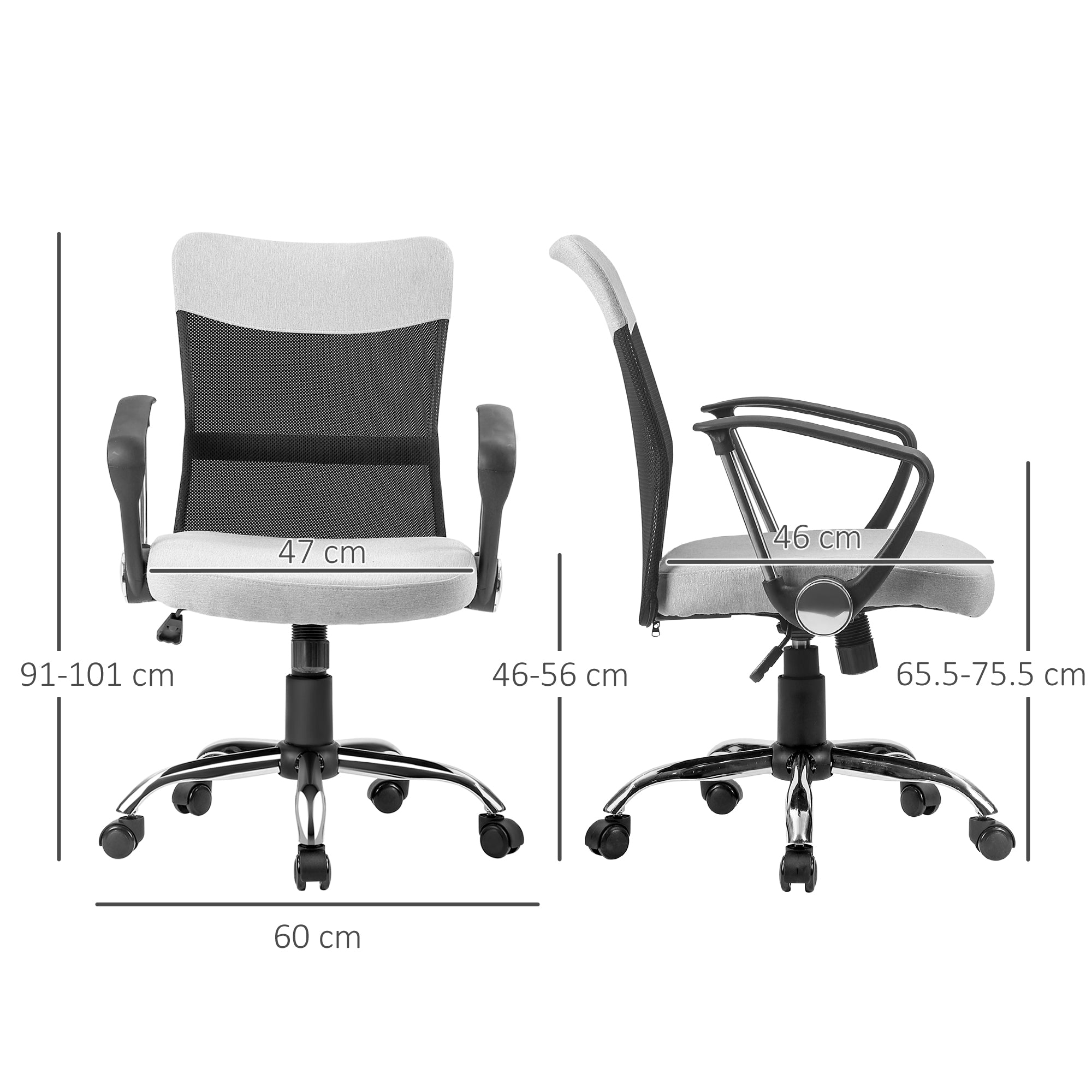 Gray Fabric Office Chair, Swivel and Ergonomic Desk Chair, 60 x 66 x 91-101cm
