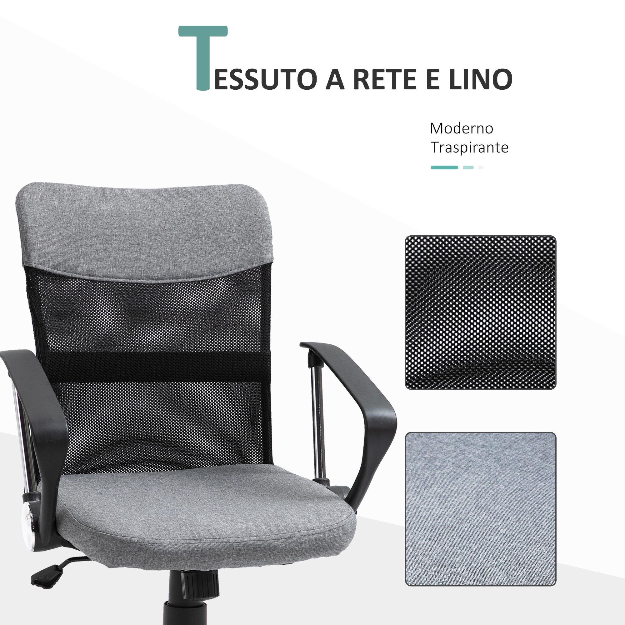 Gray Fabric Office Chair, Swivel and Ergonomic Desk Chair, 60 x 66 x 91-101cm