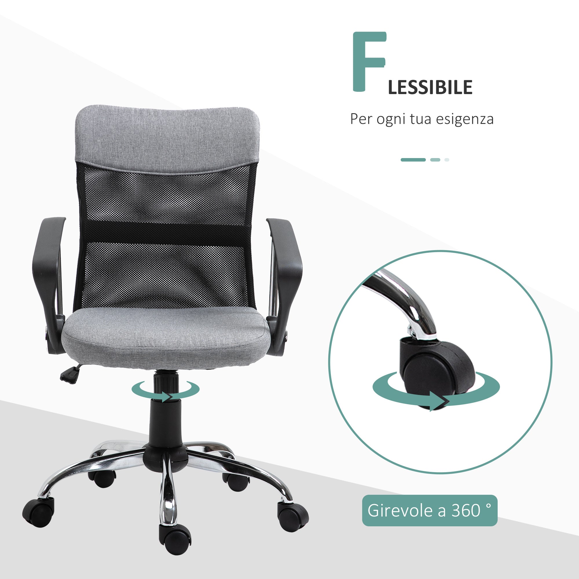 Gray Fabric Office Chair, Swivel and Ergonomic Desk Chair, 60 x 66 x 91-101cm