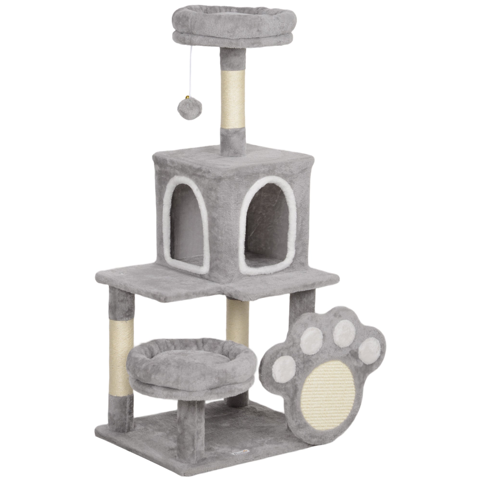 Cat Scratching Tree 110 cm Cat Tree Tower with Nests Cave Platform Scratching Mat Hanging Ball Light Gray