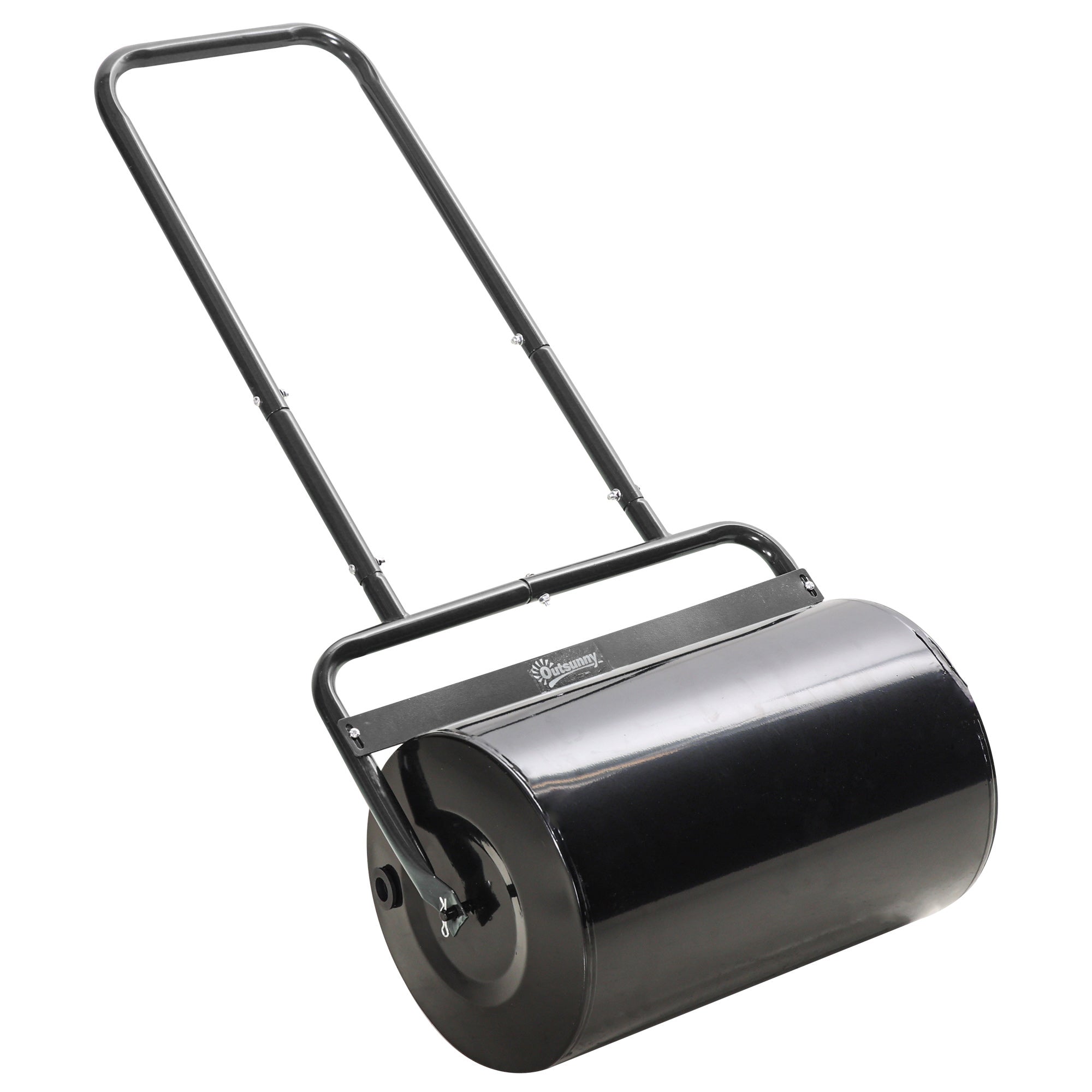 Lawn Roller with U-Handle, Garden Roller, Garden Roll, 32 cm Diameter, 38 L Water/62 kg Sand, Metal, Black, 58 x 32.5 x 113 cm